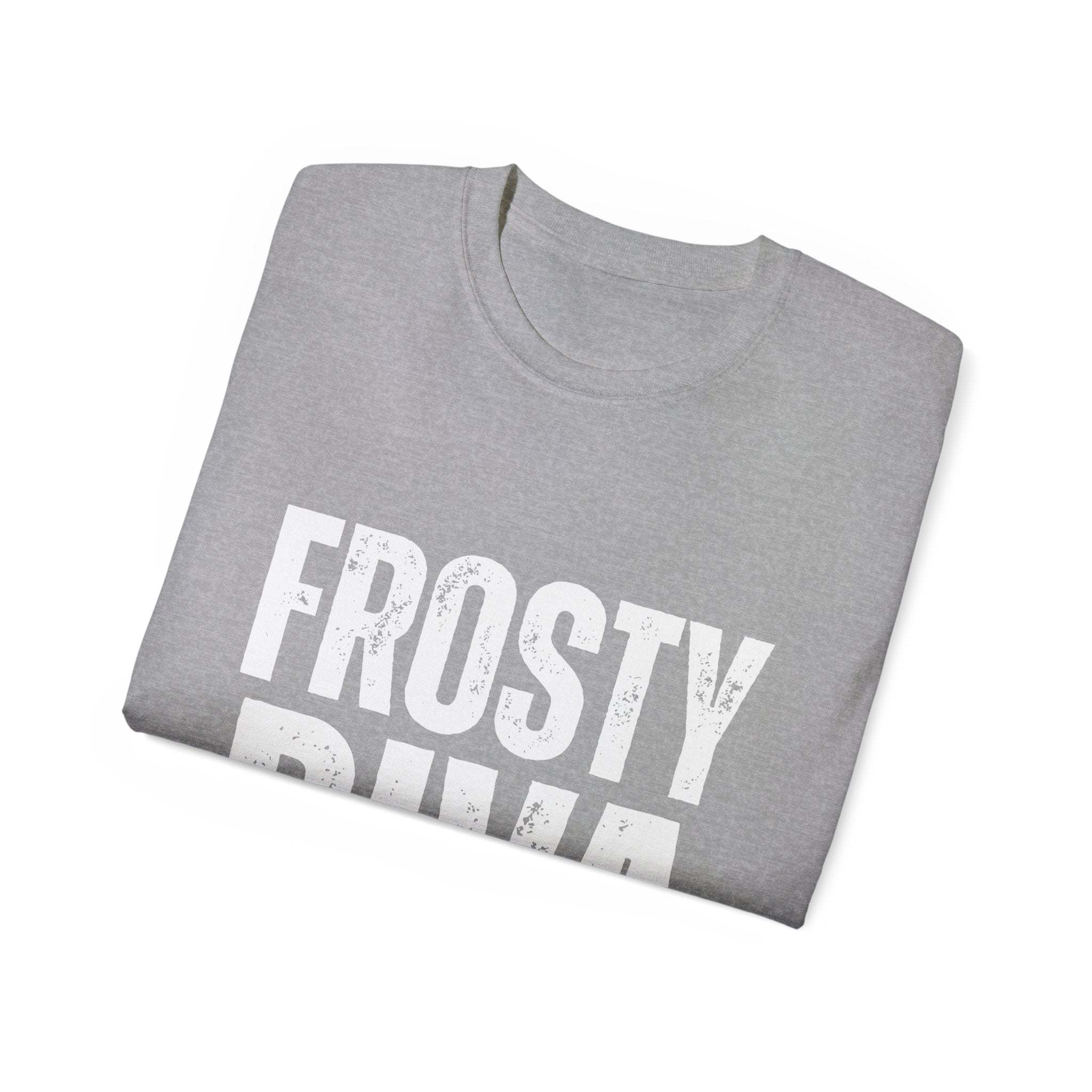 Folded grey distressed frosty diva unisex cotton t-shirt with bold white text design