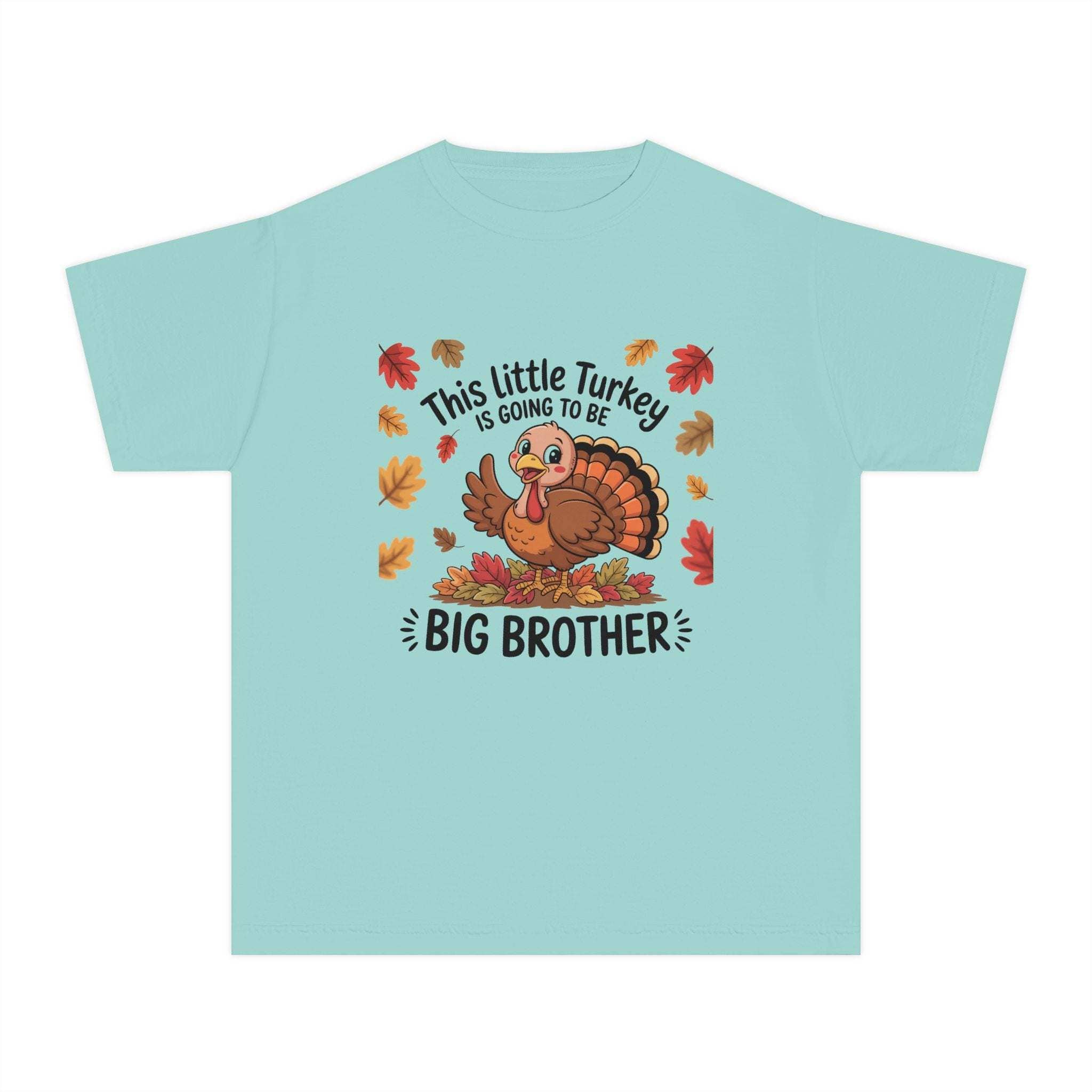 Youth Tee Big Brother Thanksgiving announcement shirt with turkey and fall leaves design