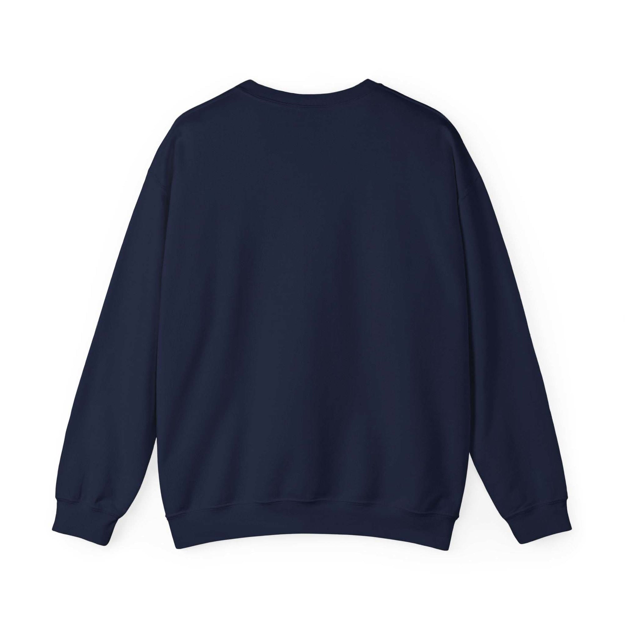 Navy blue cotton blend varsity besties crewneck sweatshirt back view