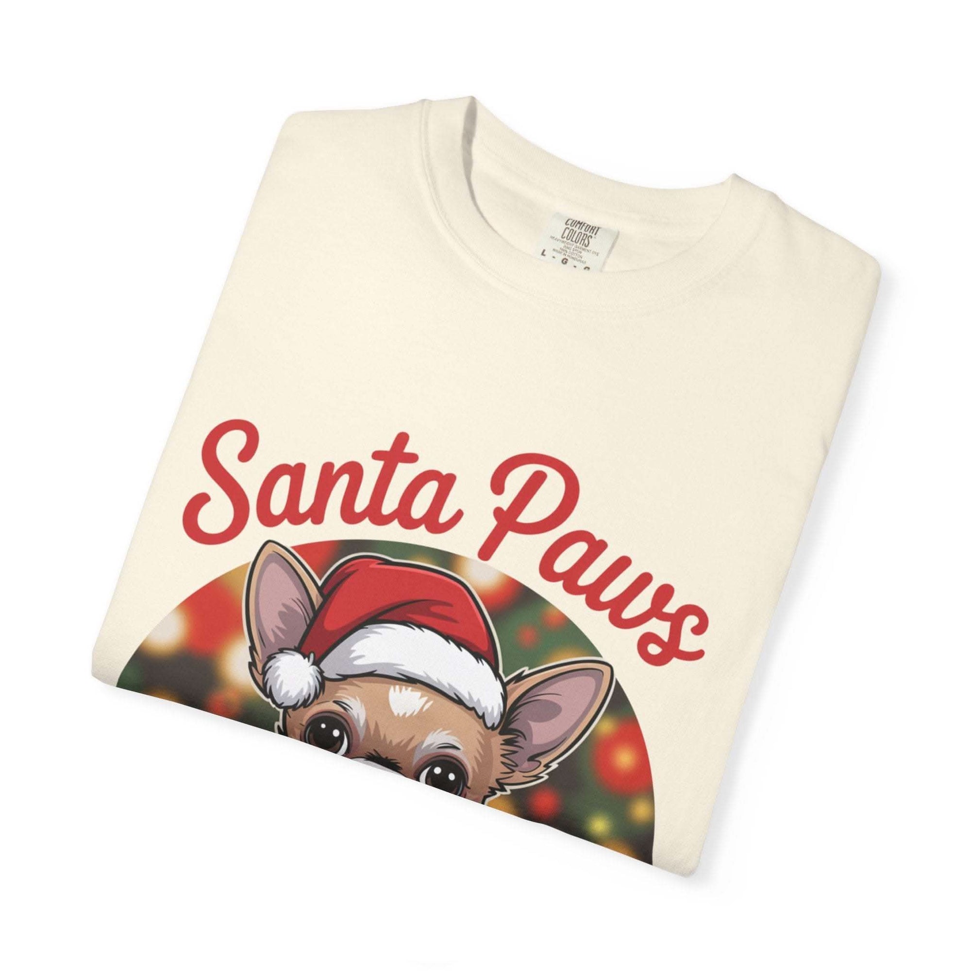 Bay Chihuahua Santa Paws T-Shirt from Printify, festive holiday pet apparel for dog lovers