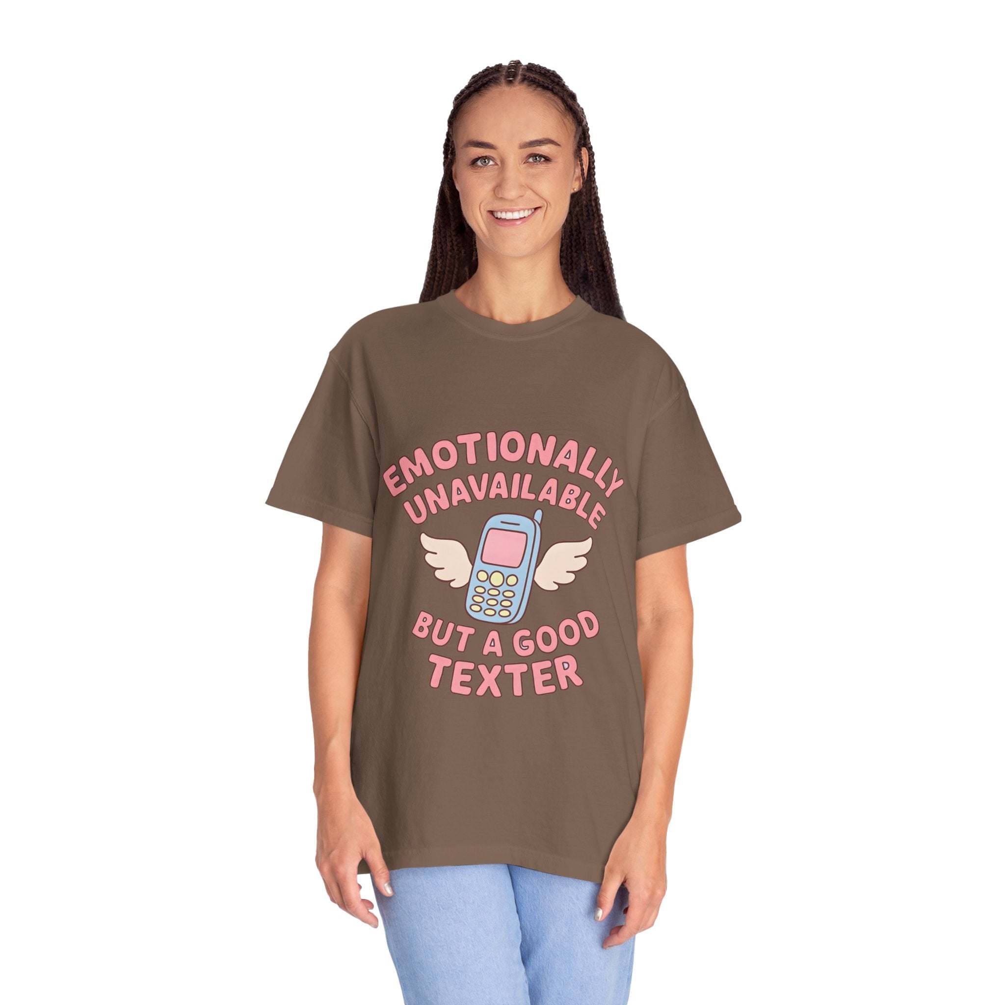 Emotionally Unavailable But A Good Texter T-shirt, Funny Graphic Tee, Introvert Shirt, Sarcasm Tee, Sarcastic Statement Top