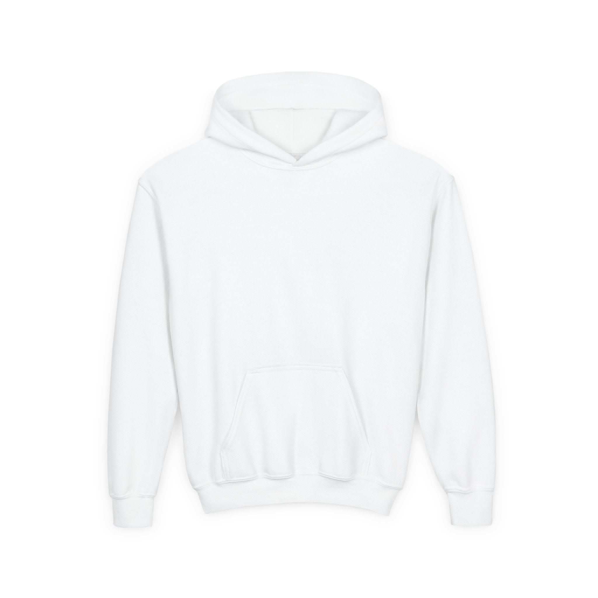 White Patchwork Wild Word Hoodie with kangaroo pocket for kids, 50% cotton polyester blend, comfortable and durable sweatshirt