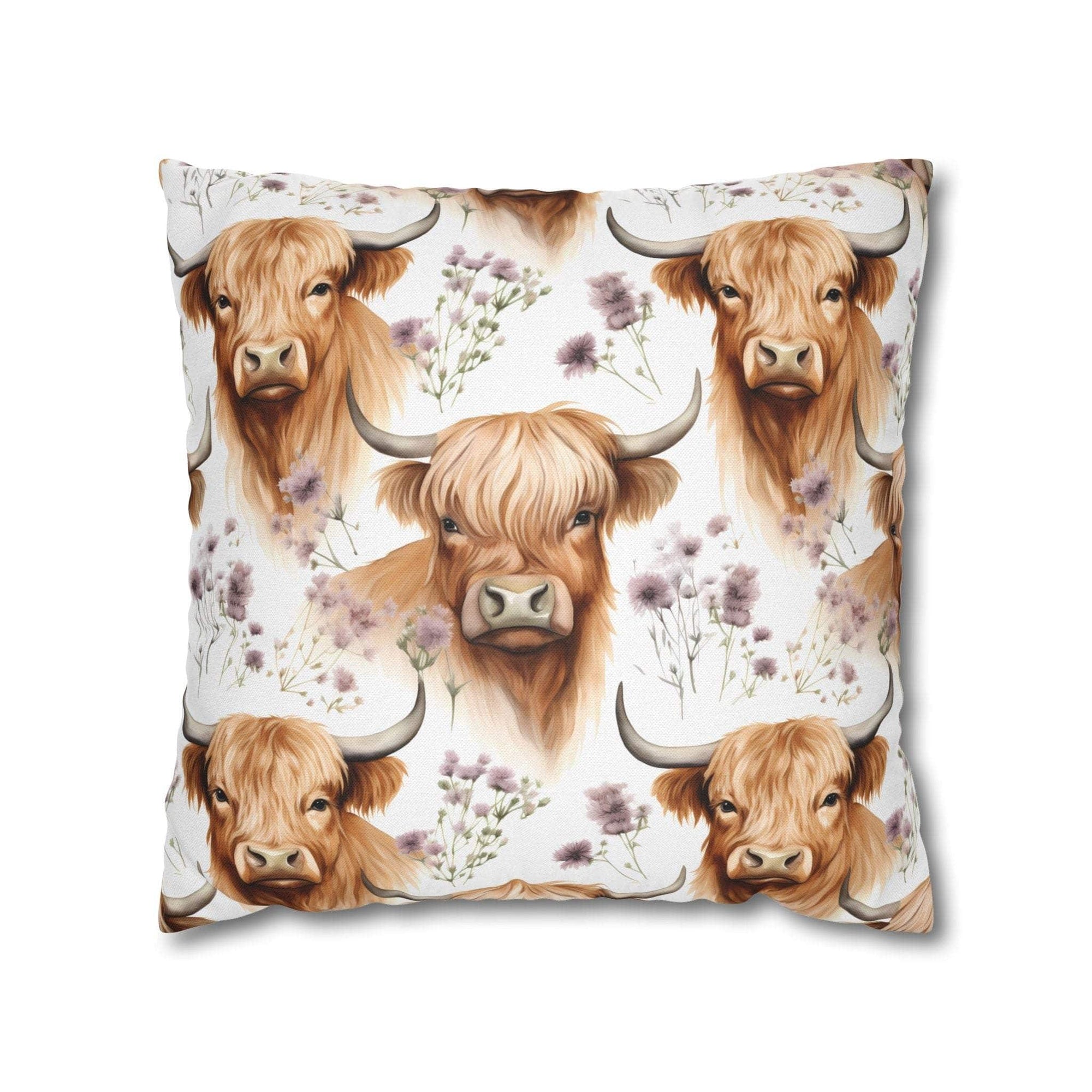 Floral Highland Cow pillowcase with floral design and farmhouse charm