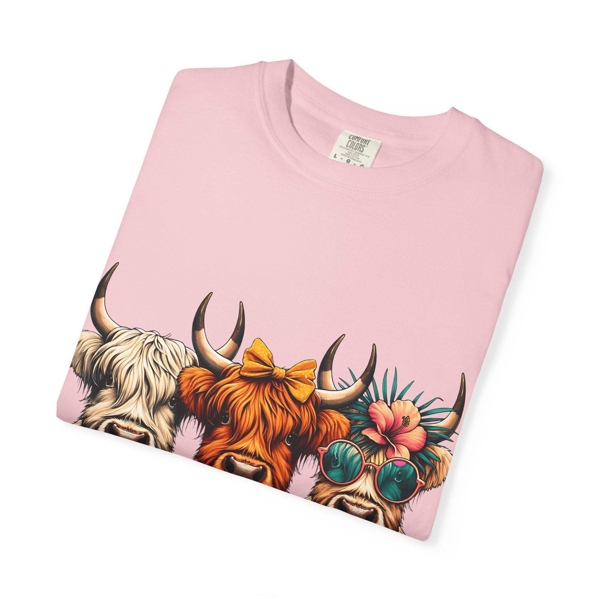 Pink Funny OCD Obsessive Cow Disorder T-shirt with three colorful cows illustration