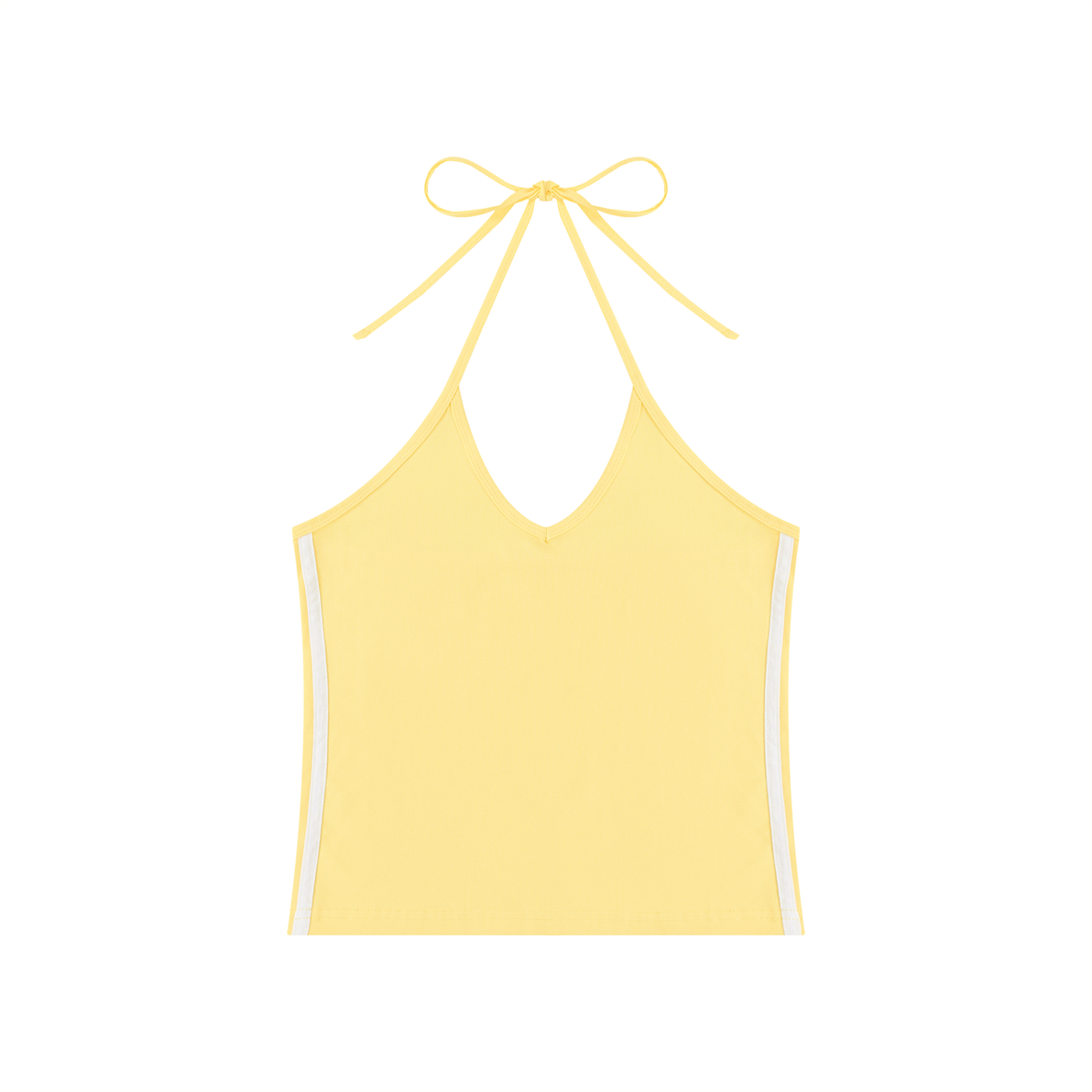Women’s slim-fit color block halter crop tank top with V-neck and backless tie in cotton-spandex blend