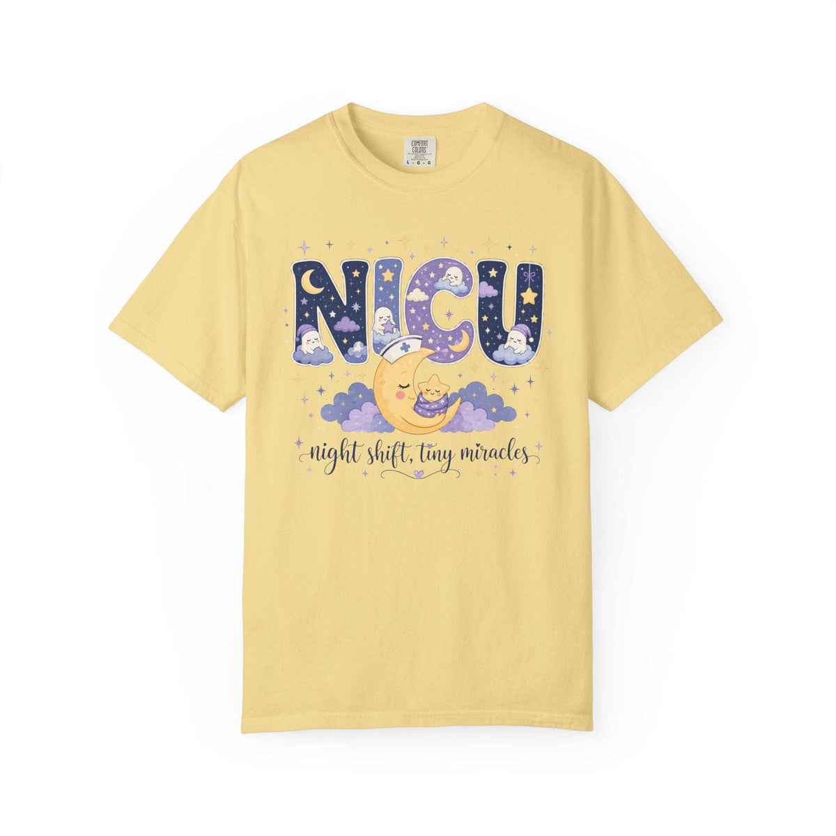 NICU Night Shift Nurse T-Shirt | Tiny Miracles Moon & Stars