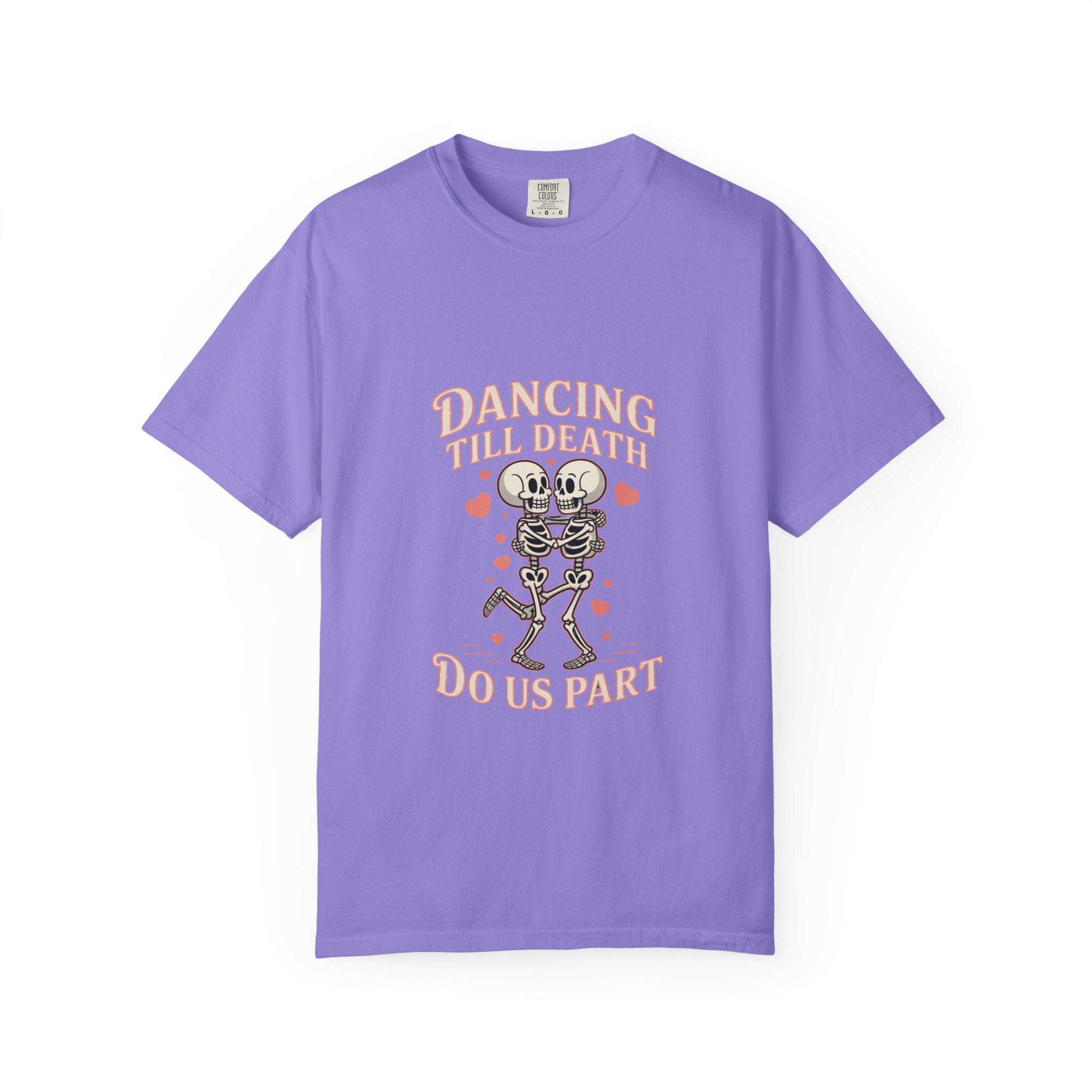 Dancing Till Death Do Us Part t-shirt with faded print and relaxed fit for music lovers and punk shows