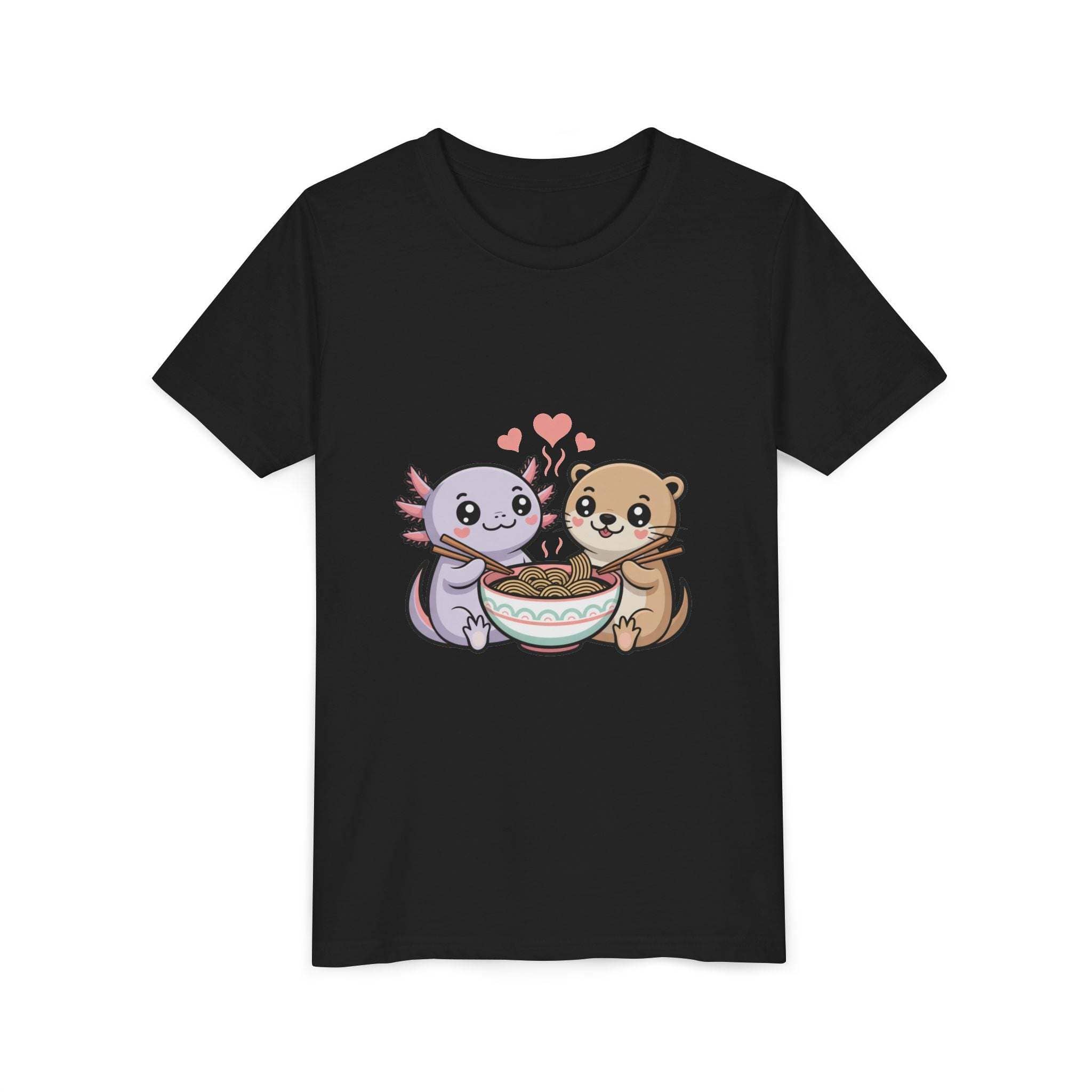 Axolotl & Otter Ramen Youth Tee — Cute Kawaii Animal Kids Shirt