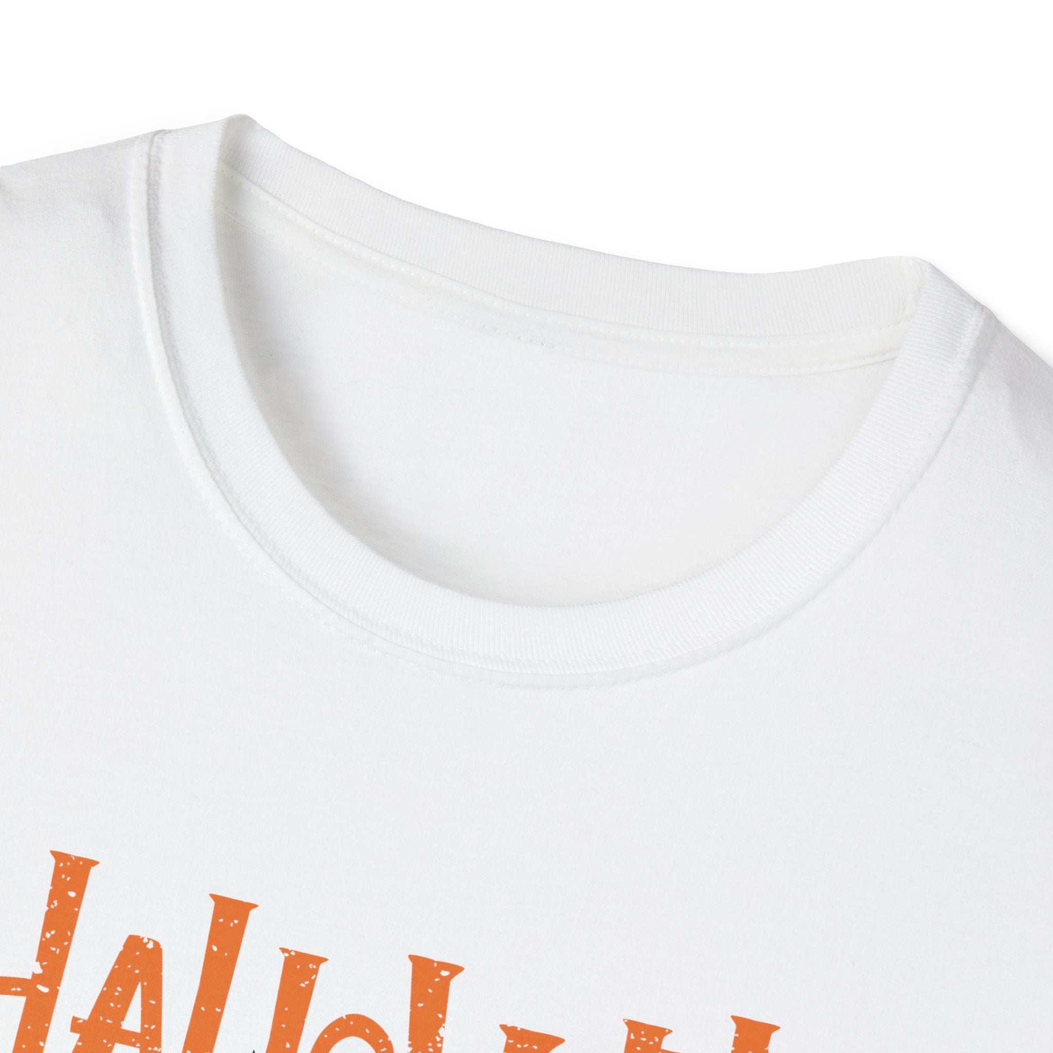 Royal blue unisex t-shirt featuring a spooky haunted house design for Halloween by Printify