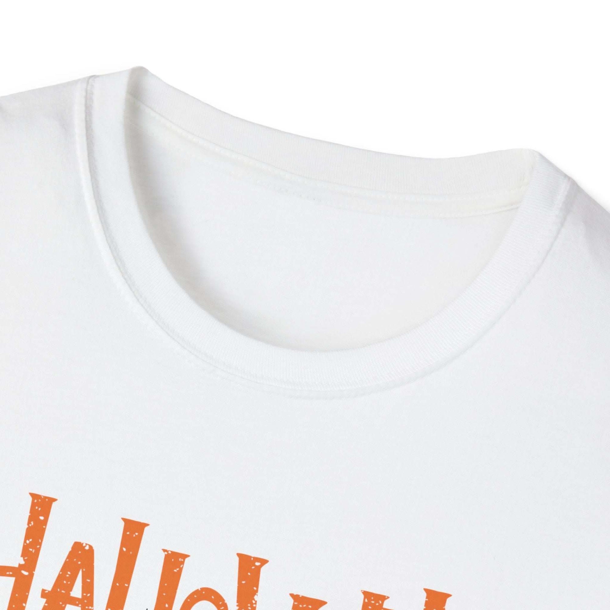 Royal blue unisex t-shirt featuring a spooky haunted house design for Halloween by Printify
