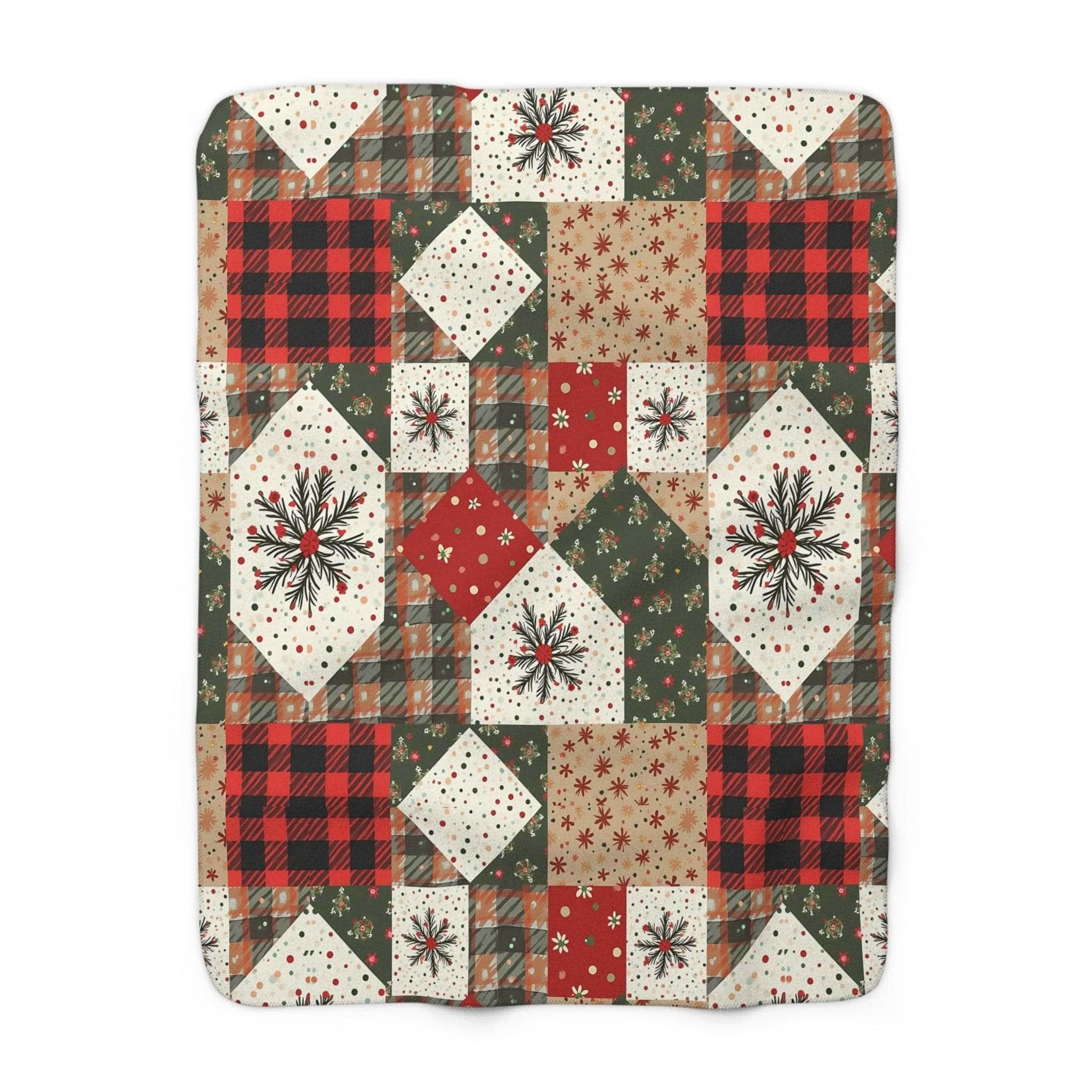 Vintage Christmas Stars Sherpa Blanket with plush fleece and durable hemmed edges