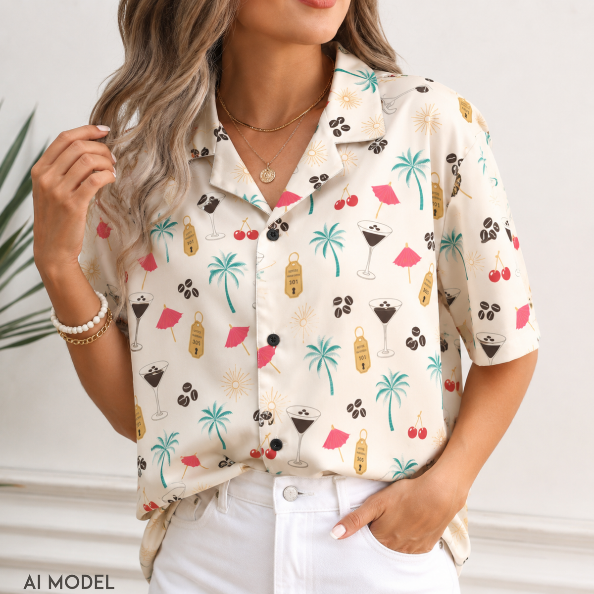 Unisex espresso martini Hawaiian shirt with cocktail print and aloha design