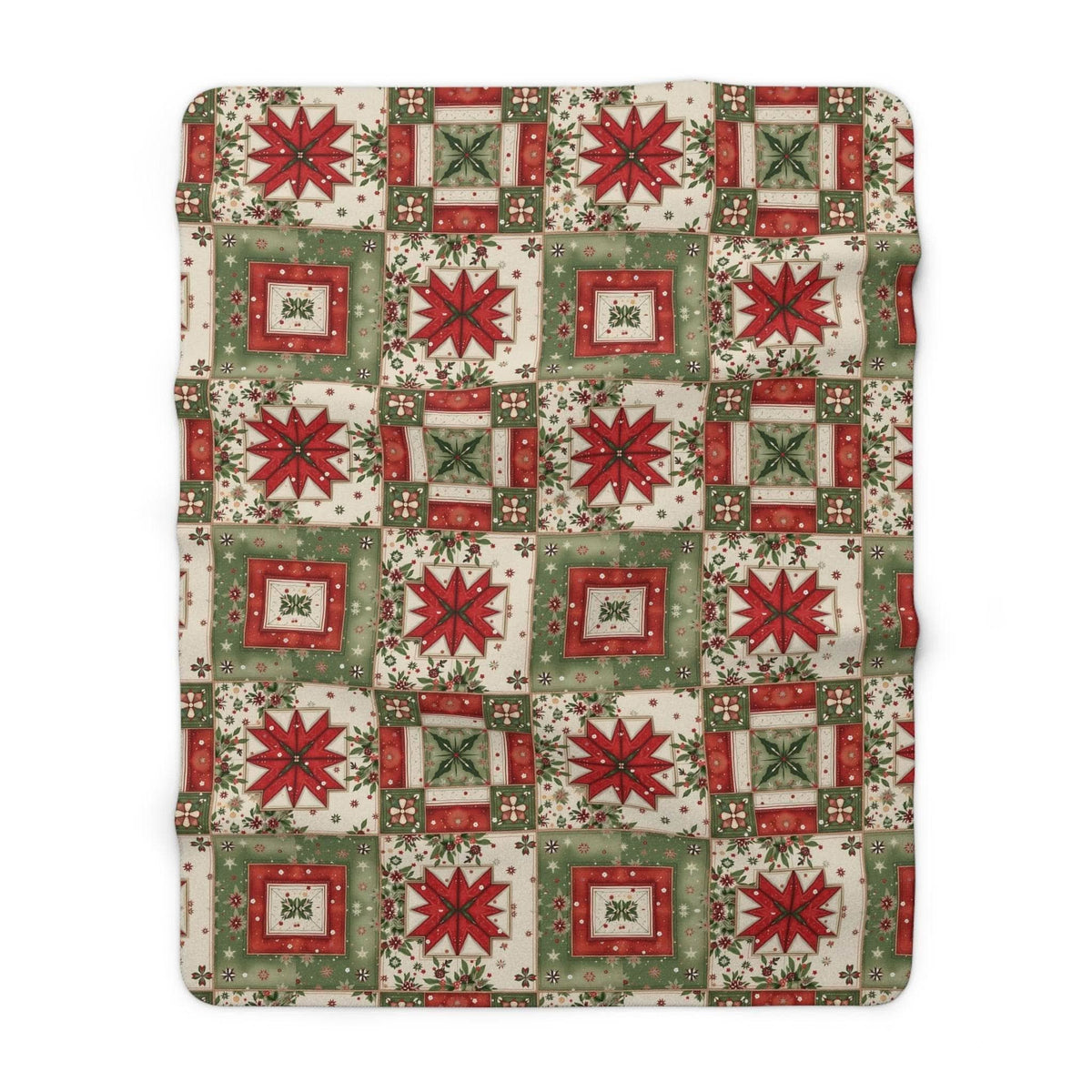 Vintage Christmas Patchwork Sherpa Blanket with plush fleece and patchwork design