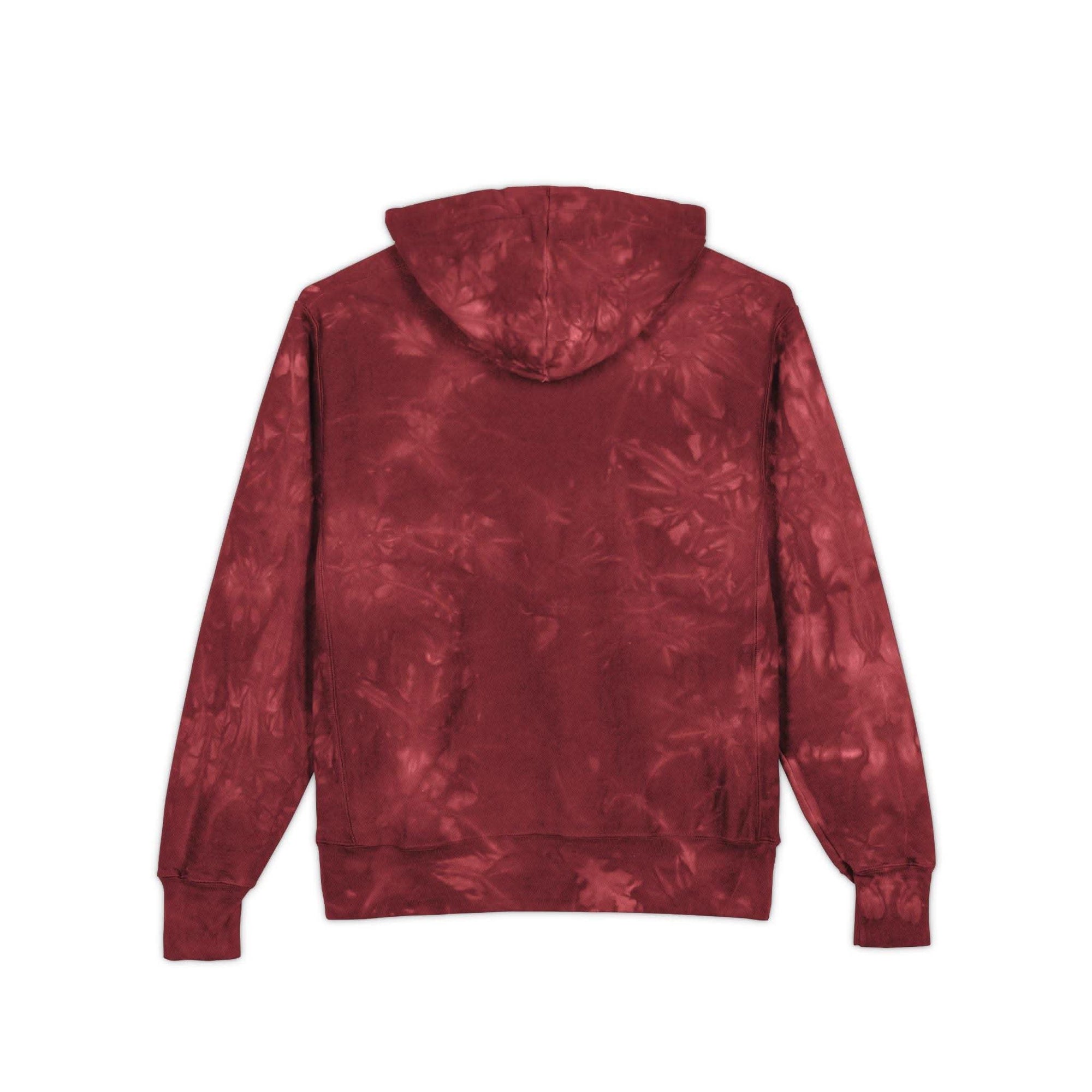 Mulled Berry tie-dye hoodie with 'Good Vibes Only' embroidery by Printify