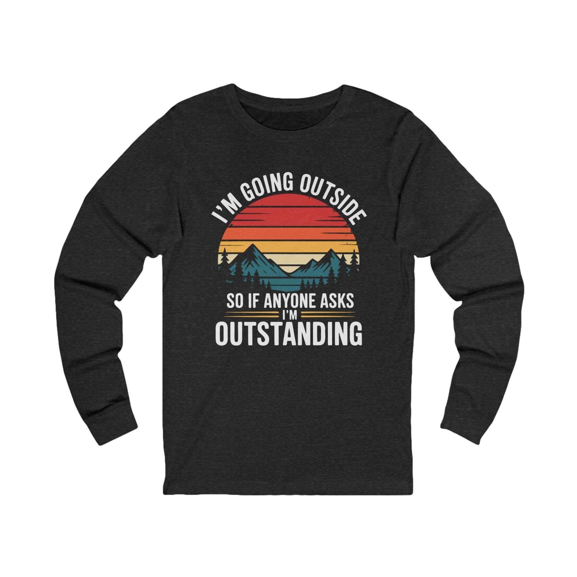 Long sleeve hiking t-shirt with vintage sunset mountains and humorous outdoor quote