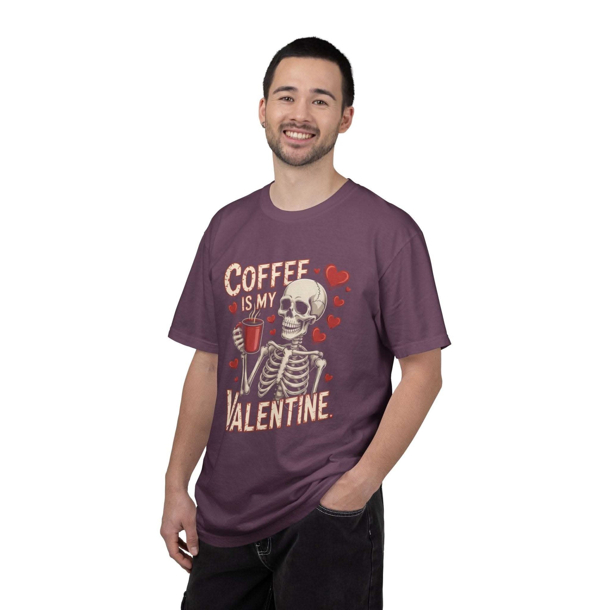 Coffee Is My Valentine skeleton graphic on vintage-washed relaxed fit t-shirt