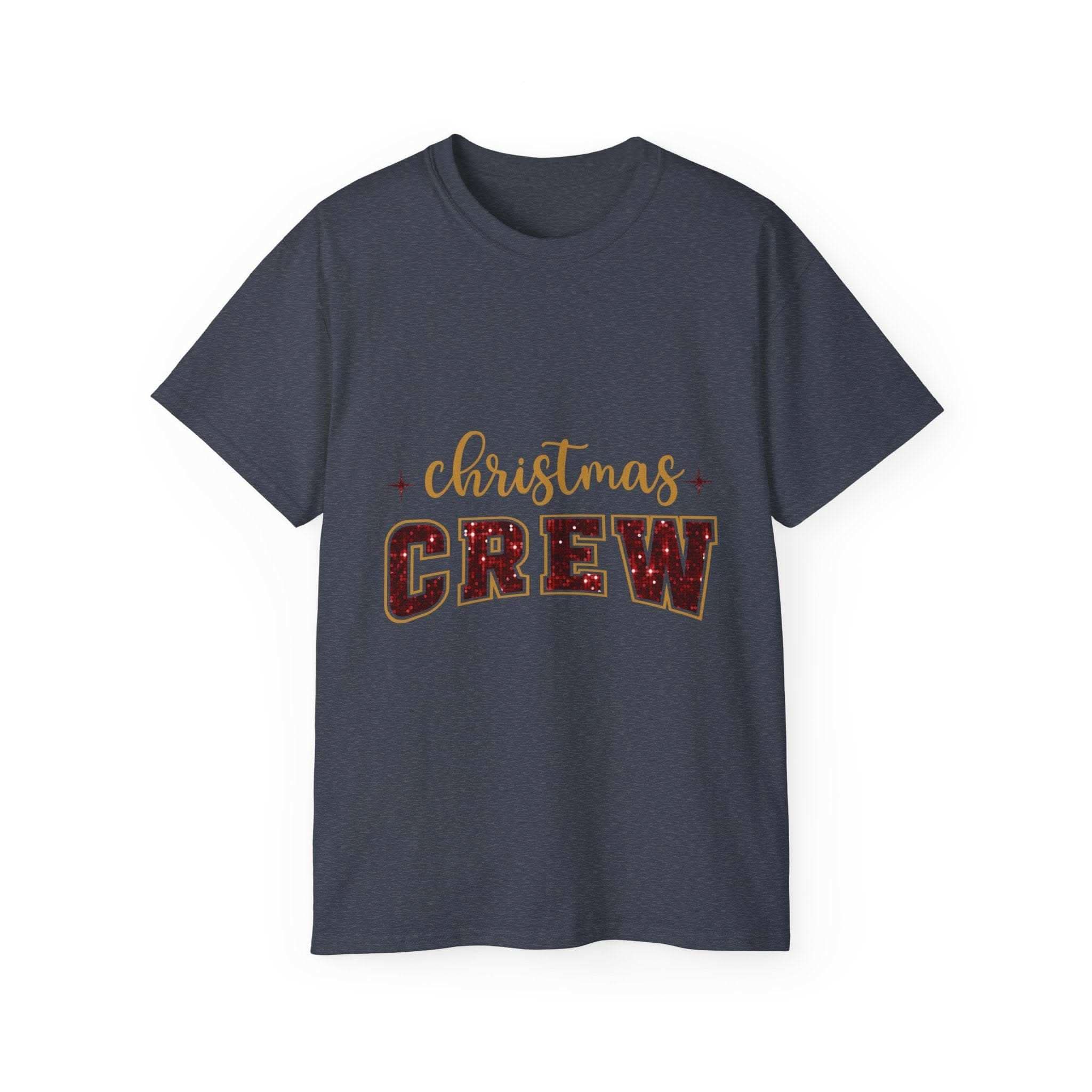 Antique Cherry Red faux glitter t-shirt with crew neck, festive Christmas design by Printify