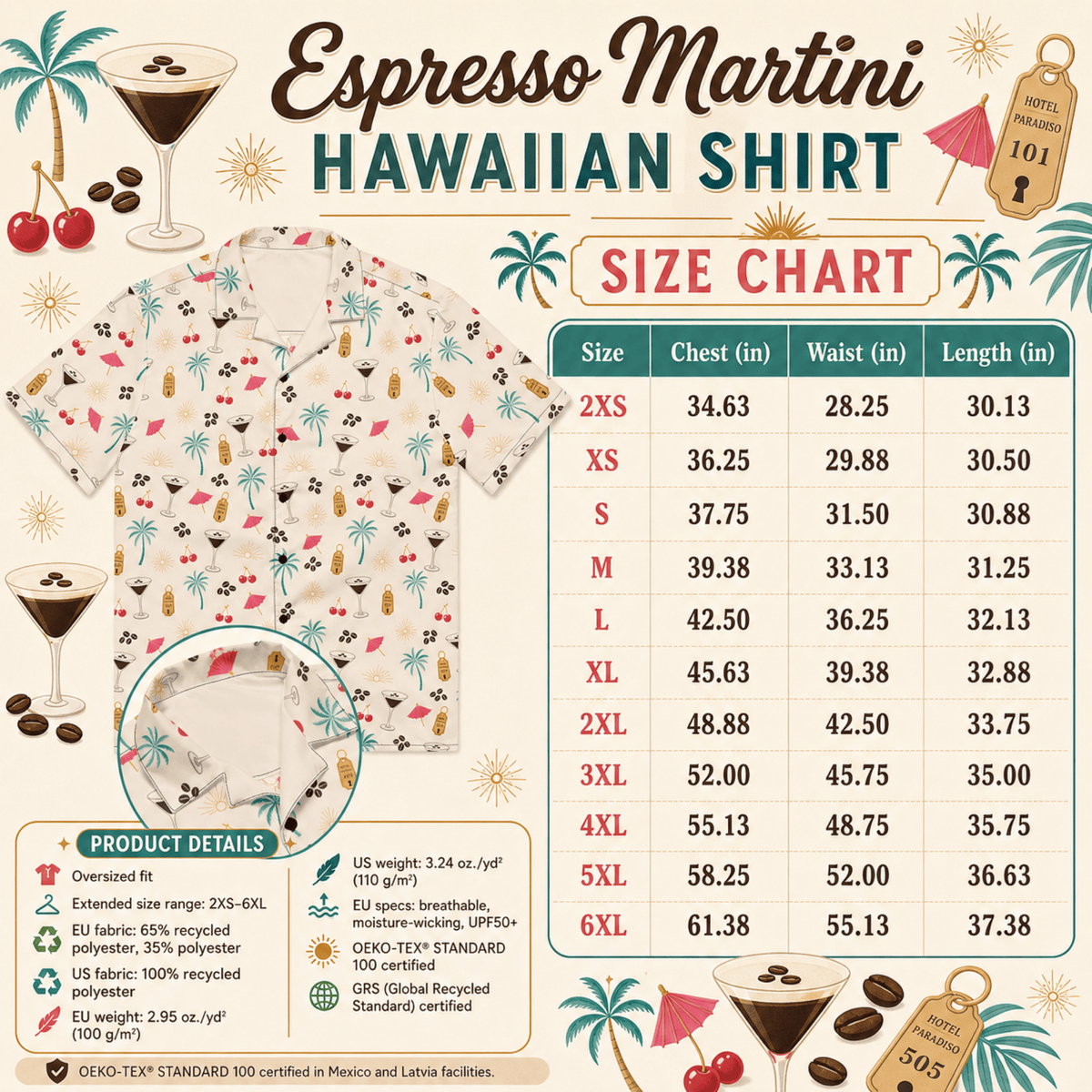 Espresso Martini Hawaiian Shirt – Unisex Aloha Button Up Cocktail Print