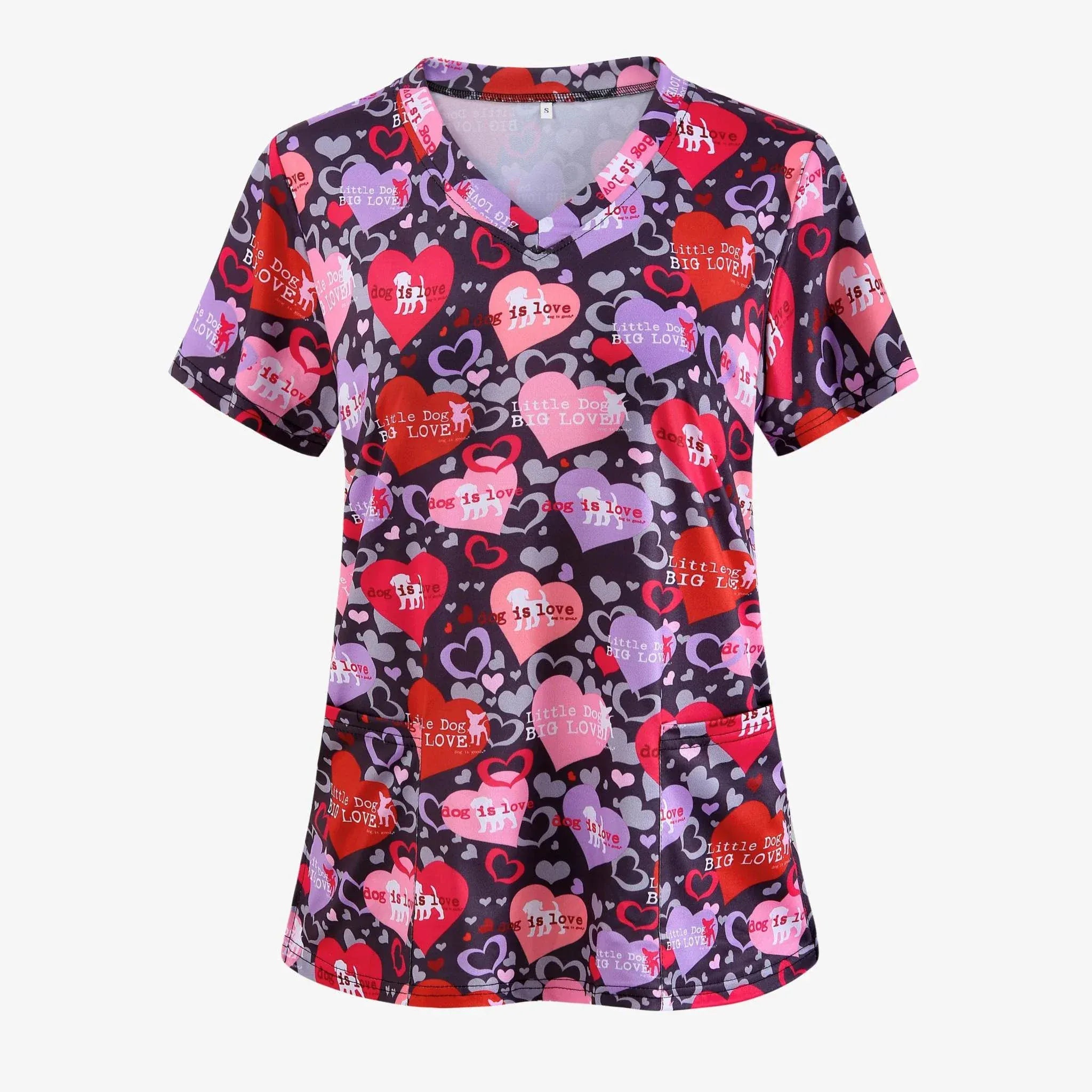 Women’s Valentine Heart Nurse-Style T-Shirt with heart print and V-neck for Valentines Day Clothes