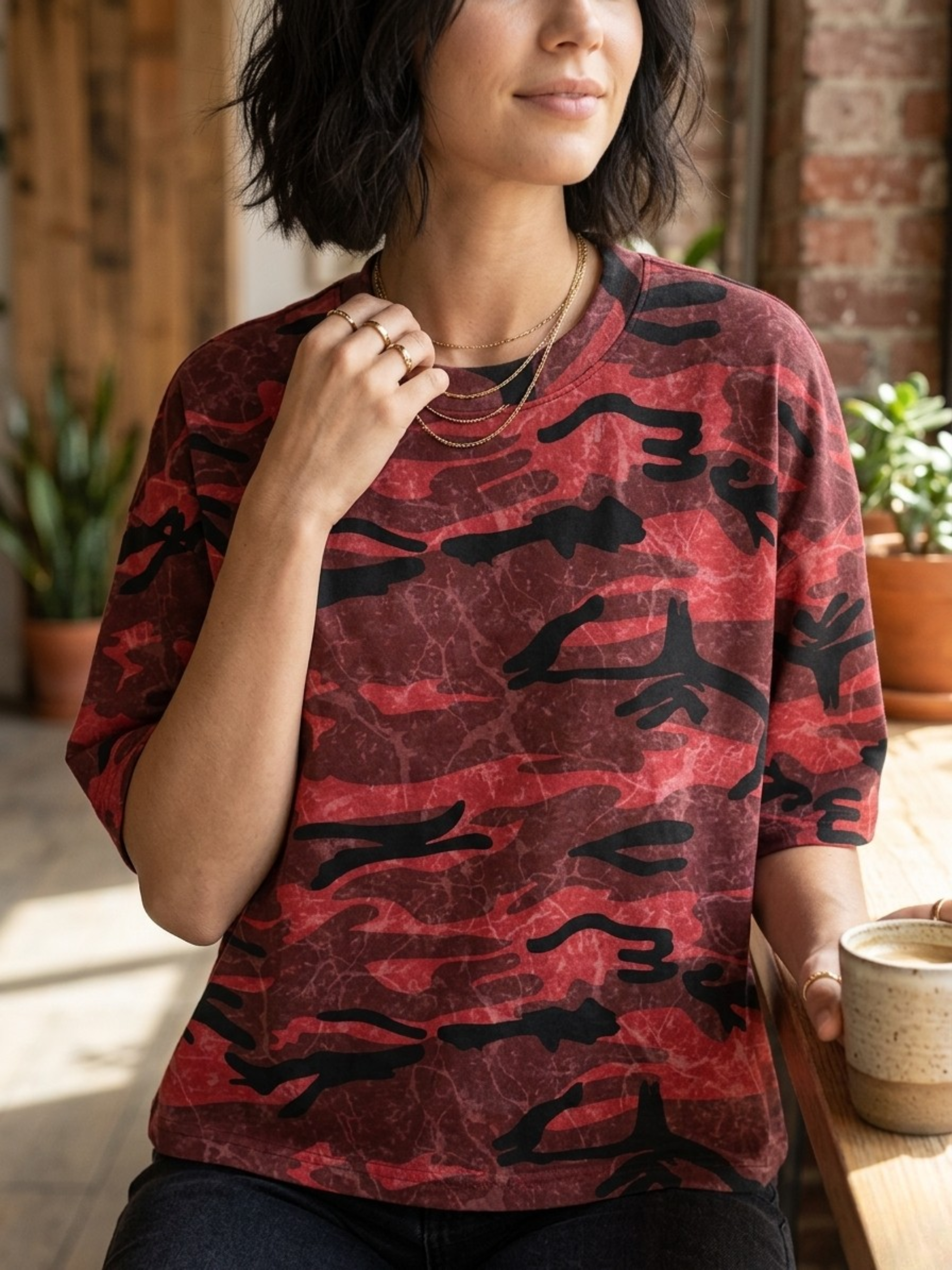 Unisex Boxy Camo Print T-Shirt | Oversized Cotton Streetwear Tee