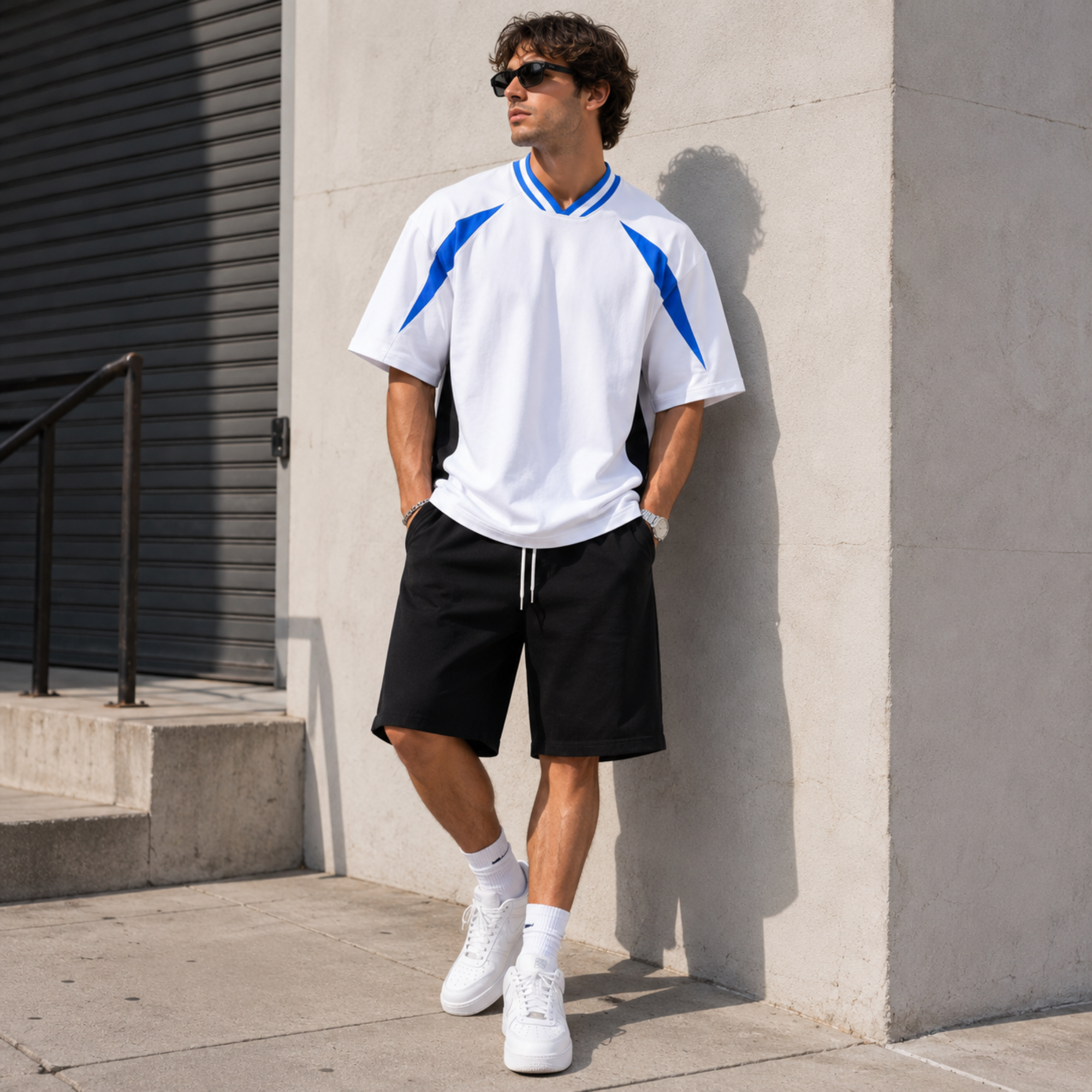 Unisex Oversized Color Block V-Neck T-Shirt | Heavyweight Streetwear Raglan Tee