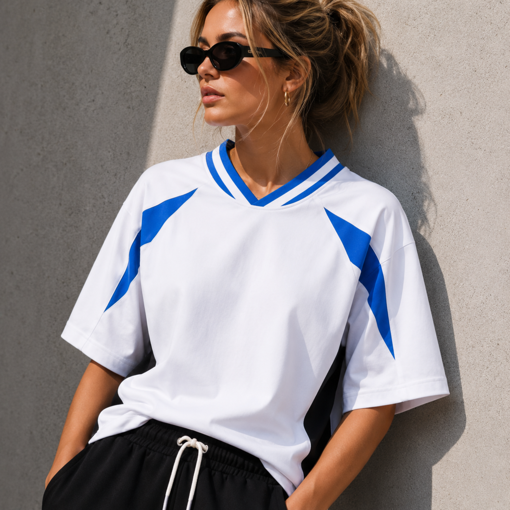 Unisex Oversized Color Block V-Neck T-Shirt | Heavyweight Streetwear Raglan Tee