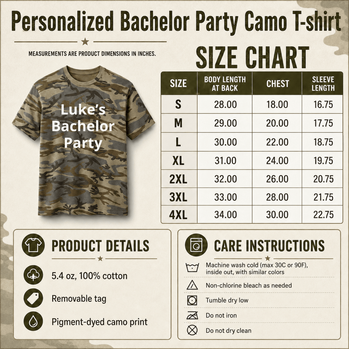 Custom Bachelor Party Camo Tee | Personalized Party Shirt