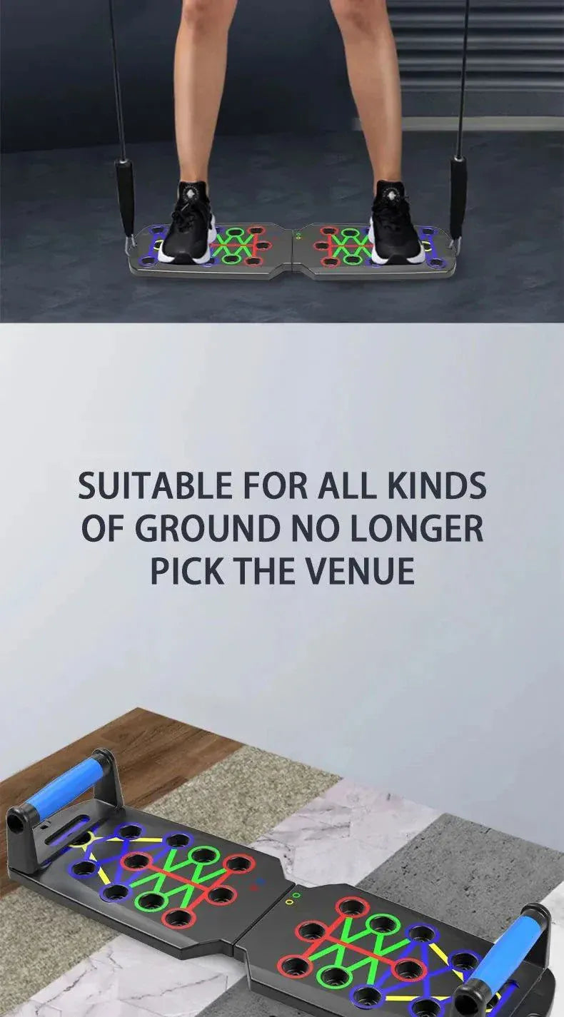 Multifunctional Portable Push-Up Board Set with color-coded hand positions for full-body workout and easy portability