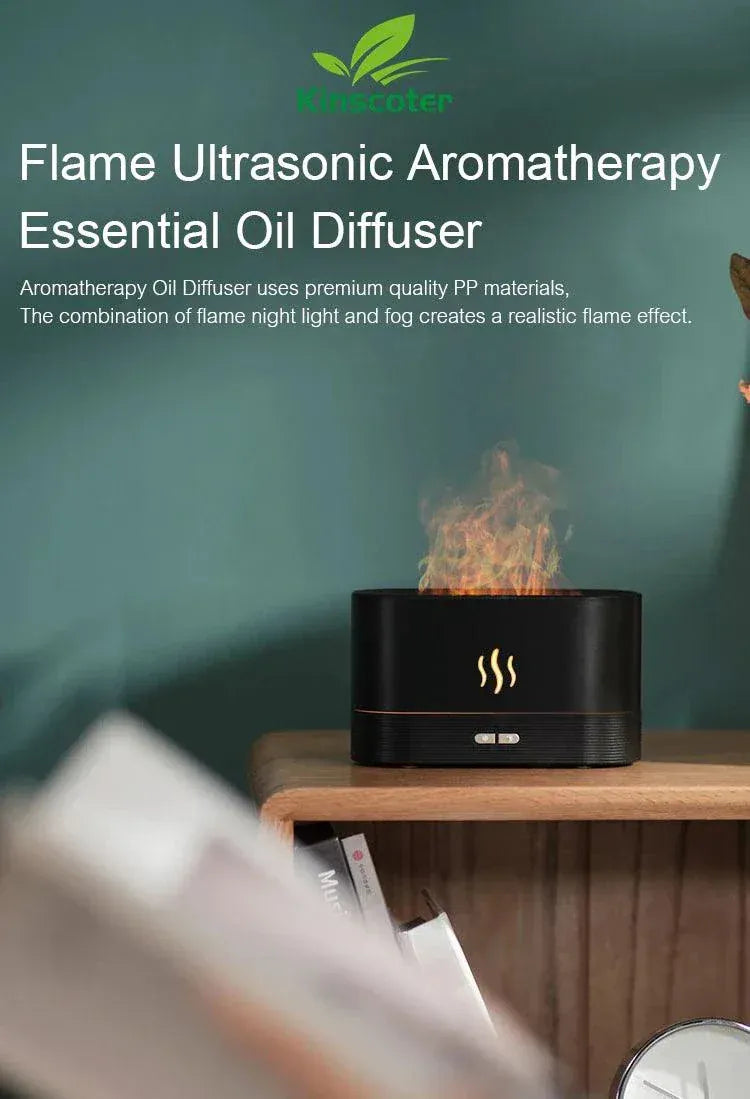 Kinscoter Ultrasonic Aroma Diffuser Air Humidifier with LED flame lamp and cool mist for aromatherapy and improved air quality