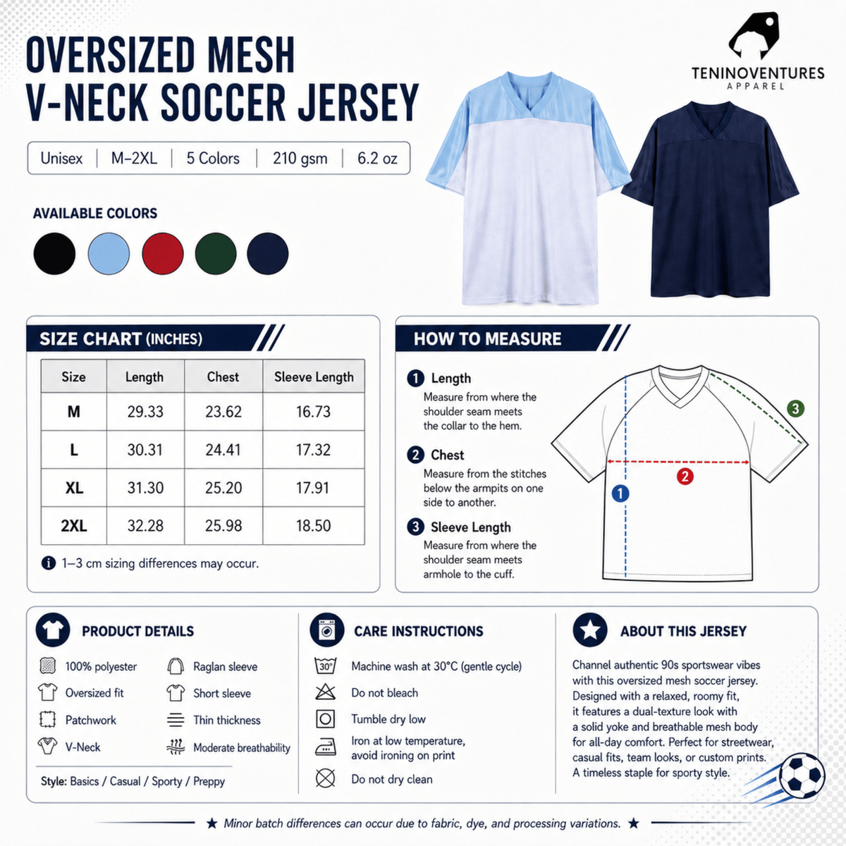 Oversized Mesh V-Neck Soccer Jersey