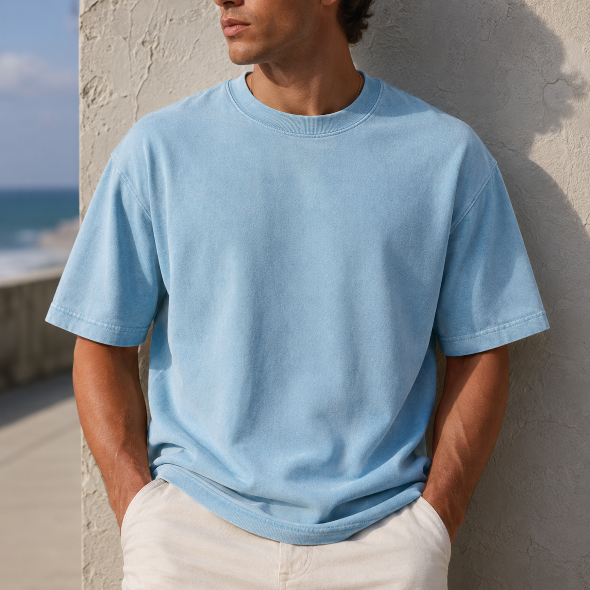 Miner wash boxy cotton t-shirt with oversized crop fit and drop shoulders in vintage faded look