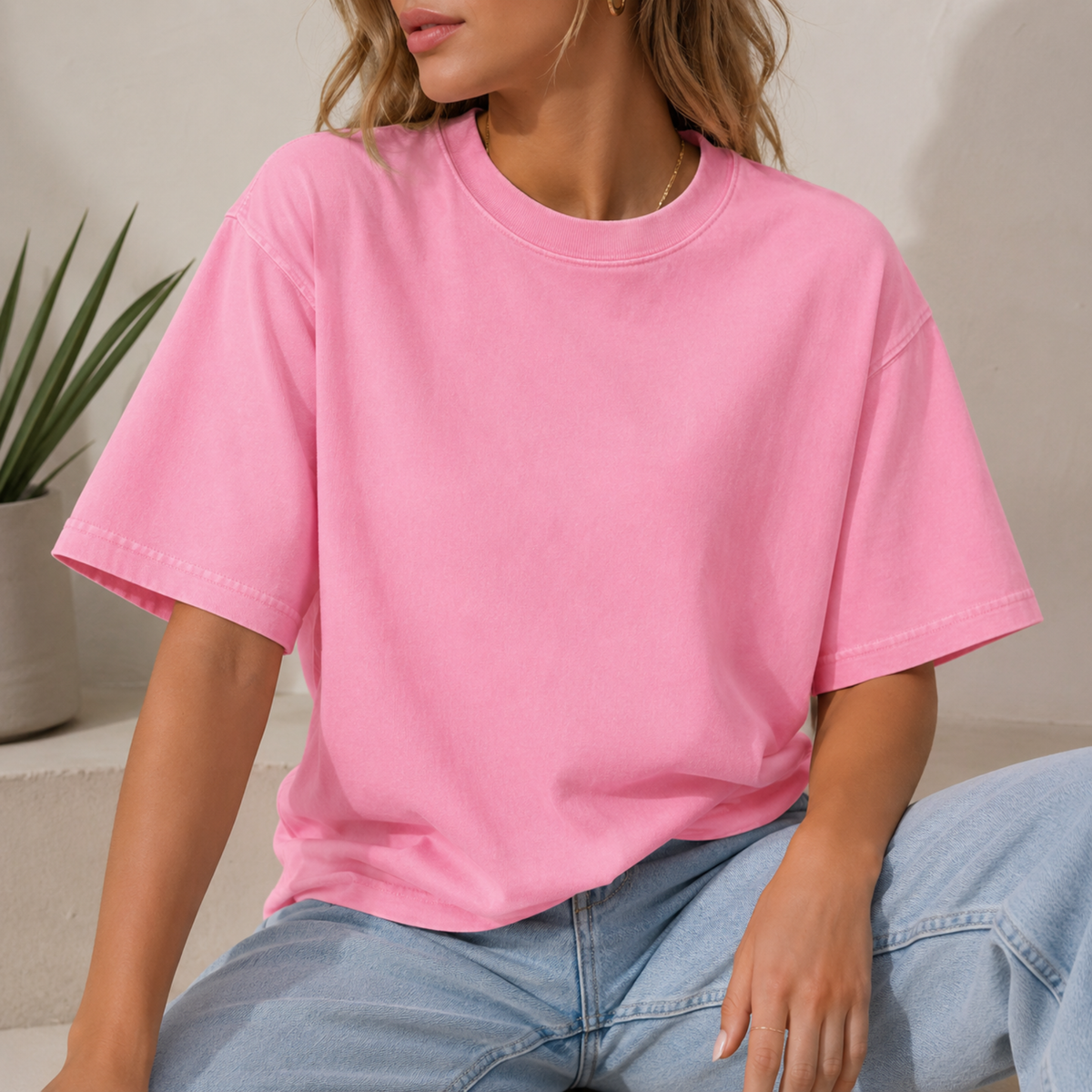 Mineral wash boxy cotton t-shirt with oversized drop shoulder and cropped fit in vintage faded style