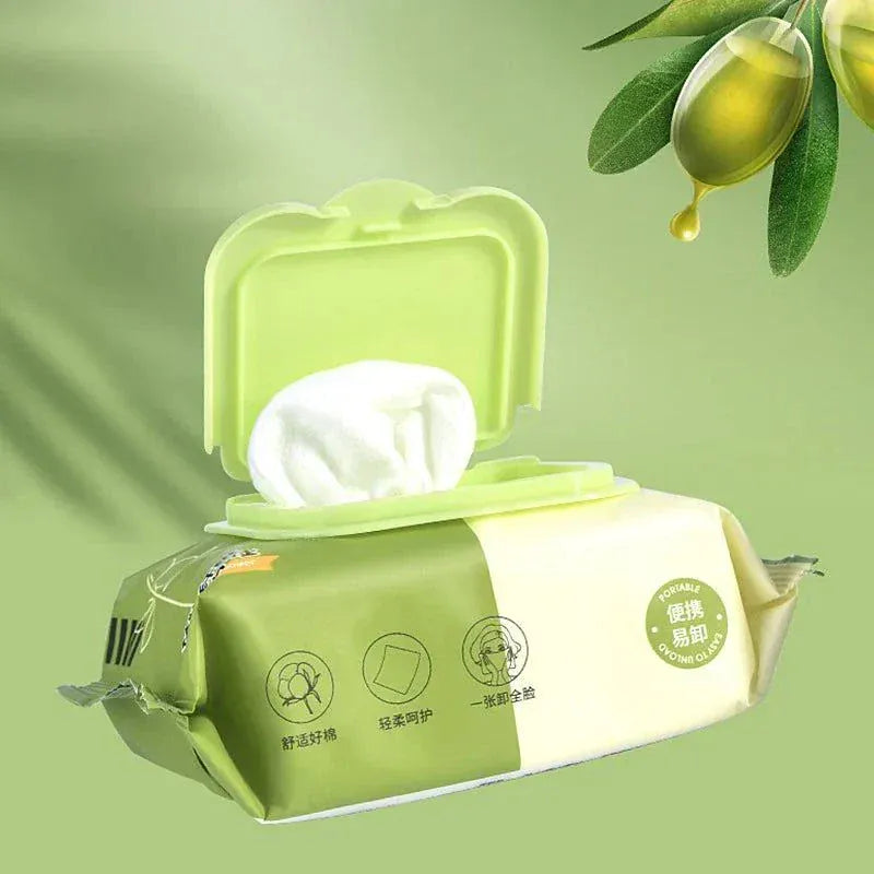 Pack of 30 Olive Extract Makeup Remover Wipes with natural olive plant extract for gentle cleansing and moisturizing