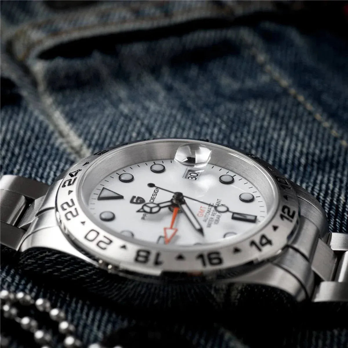 PAGANI DESIGN 2026 DG5833 men's stainless steel GMT automatic mechanical watch with blue luminous markers and sapphire crystal