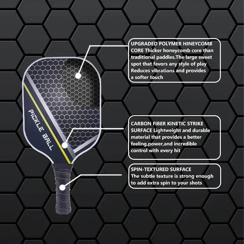 Pickleball Paddles Set of 2, Carbon Fiber Surface (CHS), Polypropylene Honeycomb Core, Anti-Slip Sweat-Absorbing Grip, 4 Pickleb