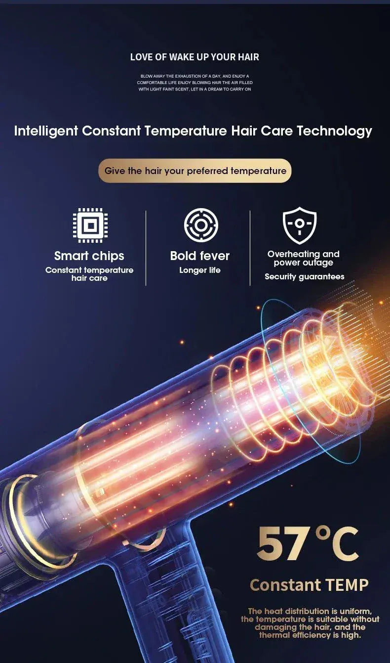 Professional hair dryer with ionic technology for fast, frizz-free drying and smooth, shiny hair