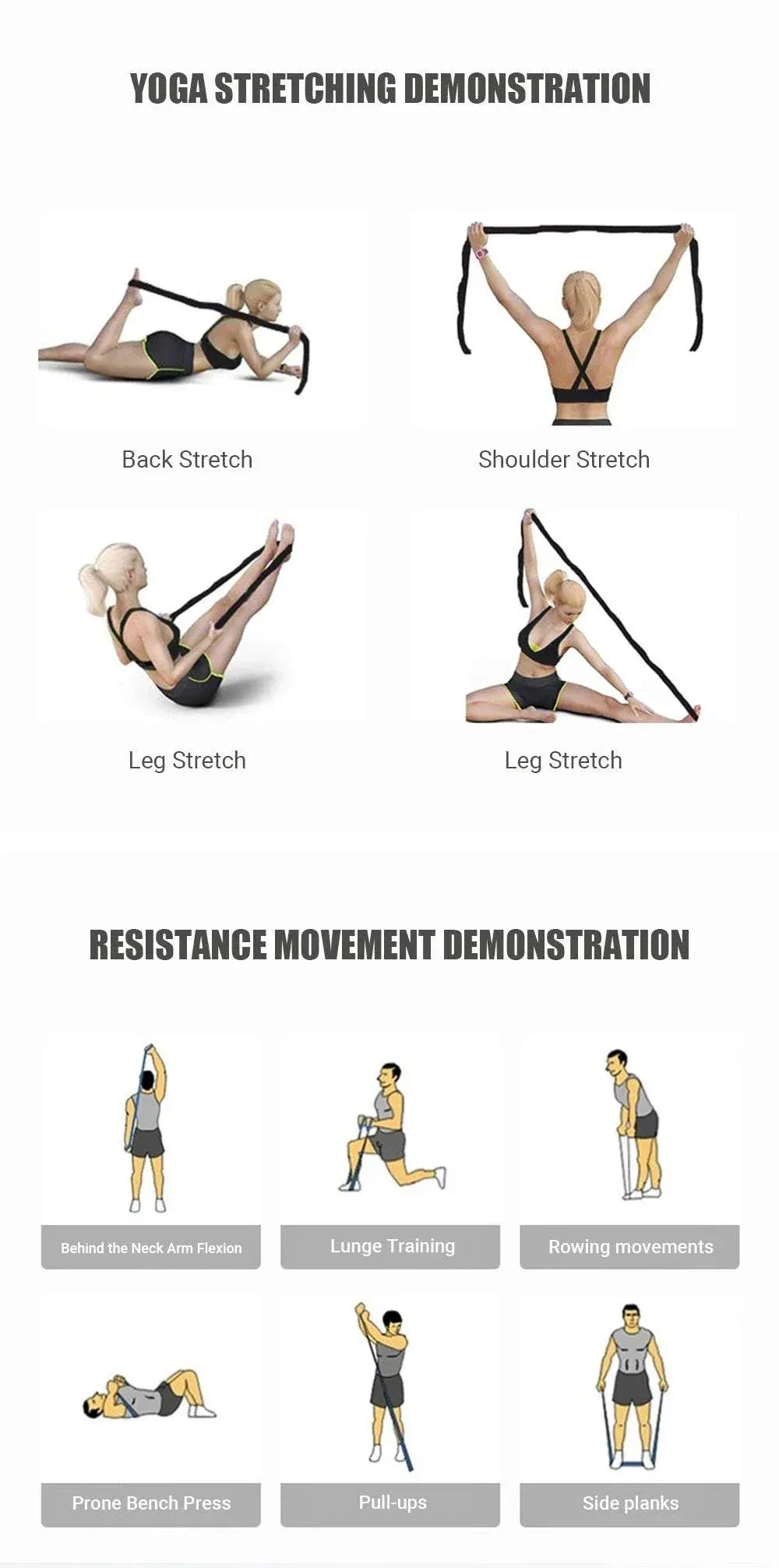 Multi-section yoga resistance bands for full-body workouts and stretching