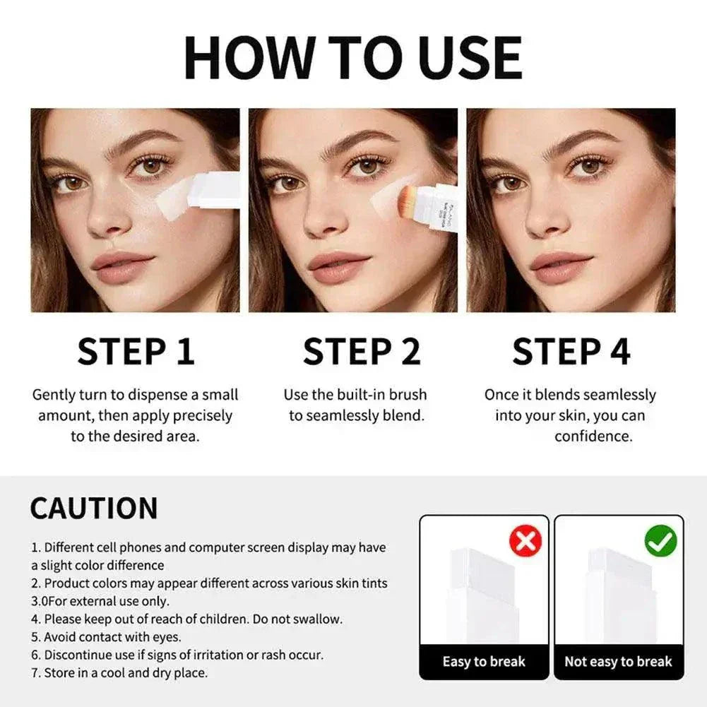 Two-in-one Color-changing Foundation stick blending foundation and concealer for natural, seamless coverage