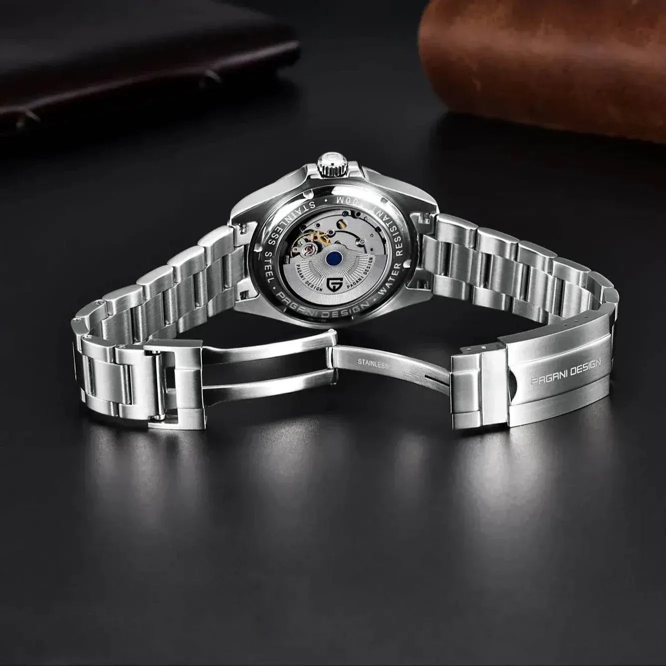 PAGANI DESIGN GMT automatic mechanical watch with stainless steel case and blue luminous hands