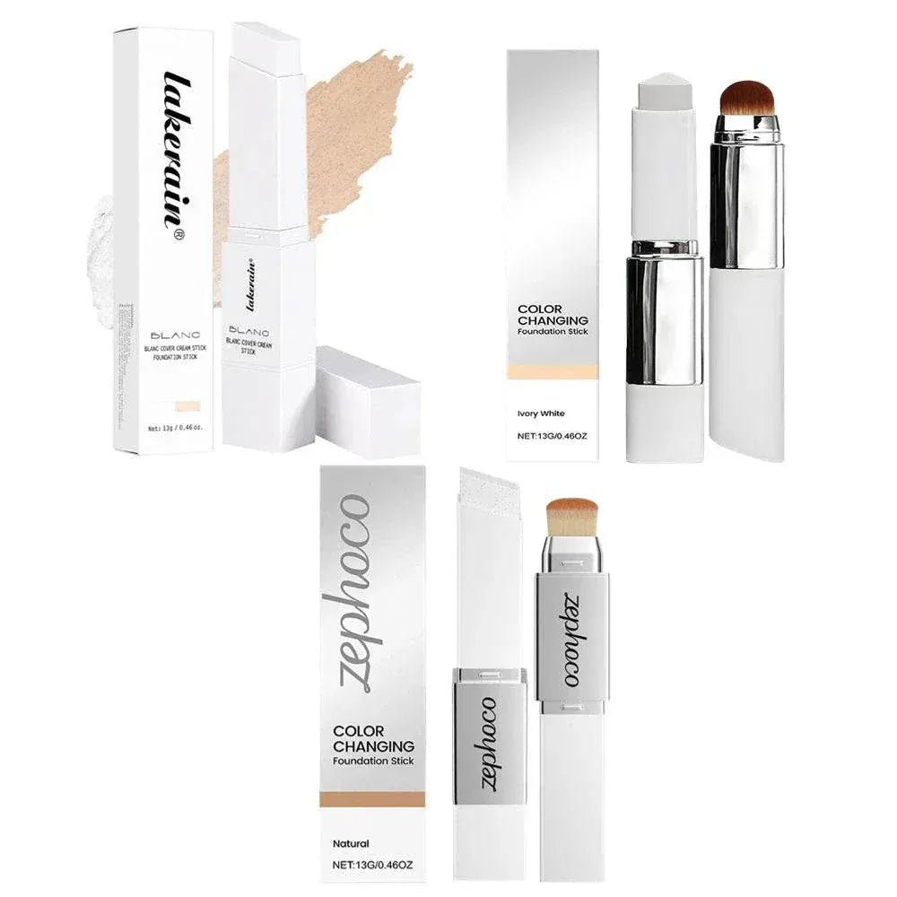 Two-in-one Color-changing Foundation stick with hydrating, brightening, and matte concealer in portable cream form for all skin types.