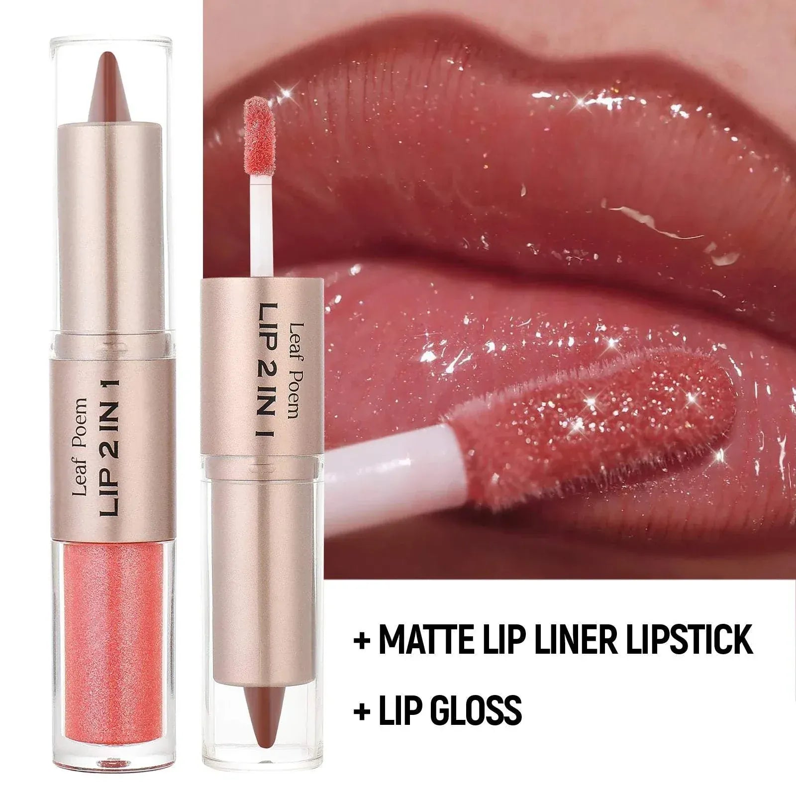 Dual-ended lip liner contour pencil with plumping gloss for defined, shiny lips