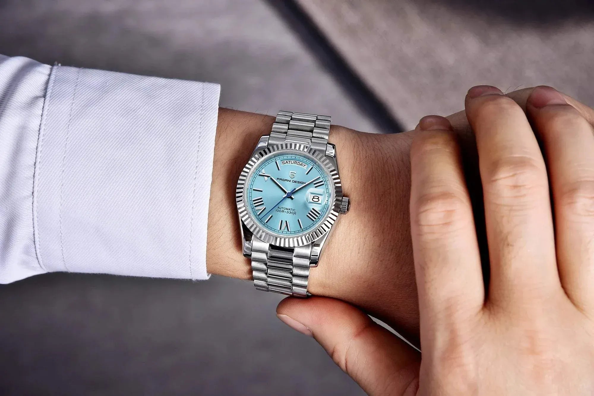 PAGANI DESIGN 36mm luxury automatic watch for men with sapphire glass and stainless steel strap