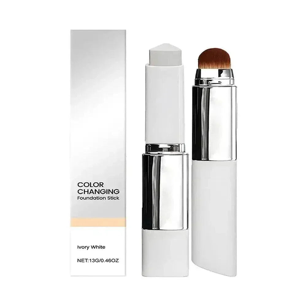Two-in-one color-changing foundation stick with moisturizing, lightweight coverage and seamless blend