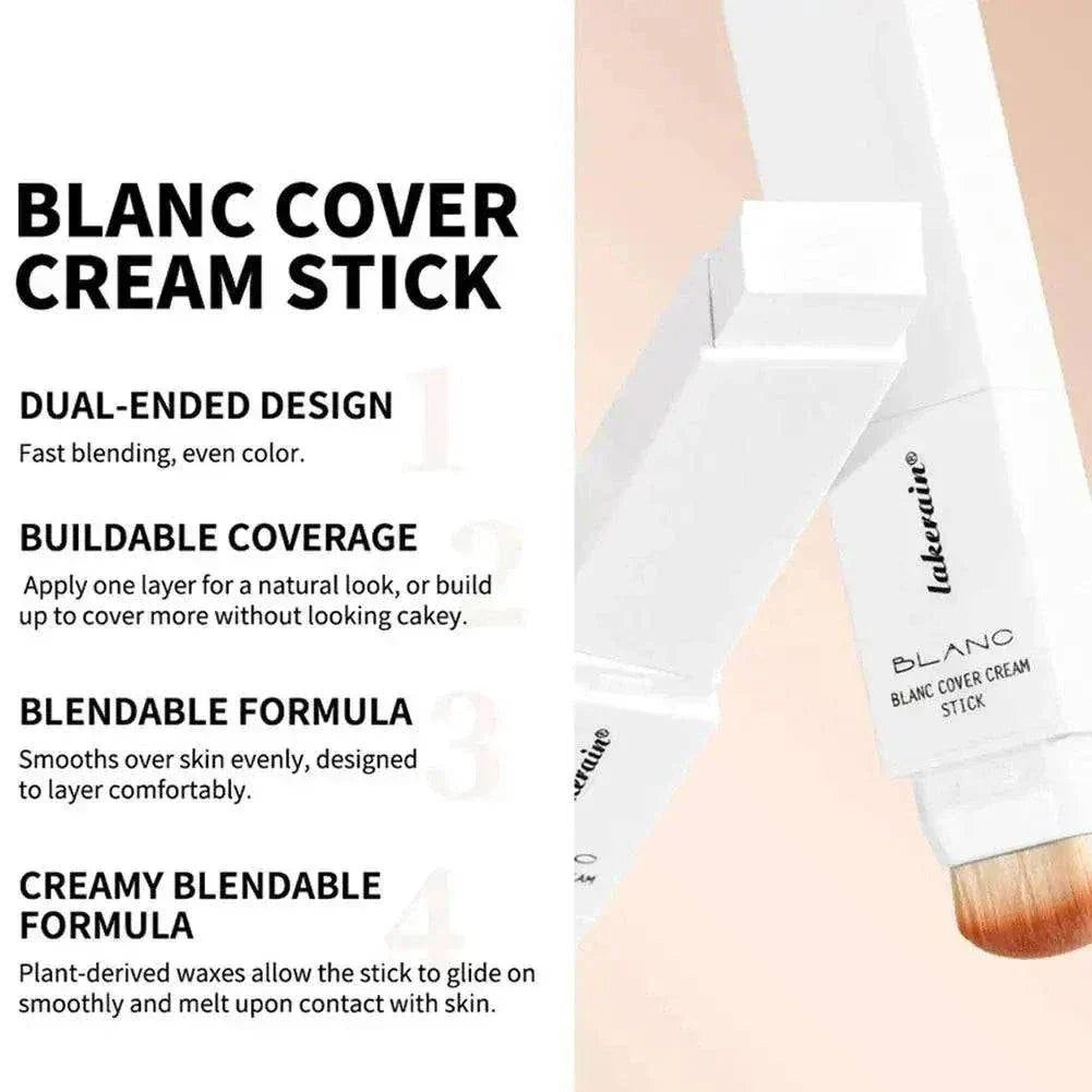Two-in-one color-changing foundation stick blending foundation and concealer for natural, lightweight coverage