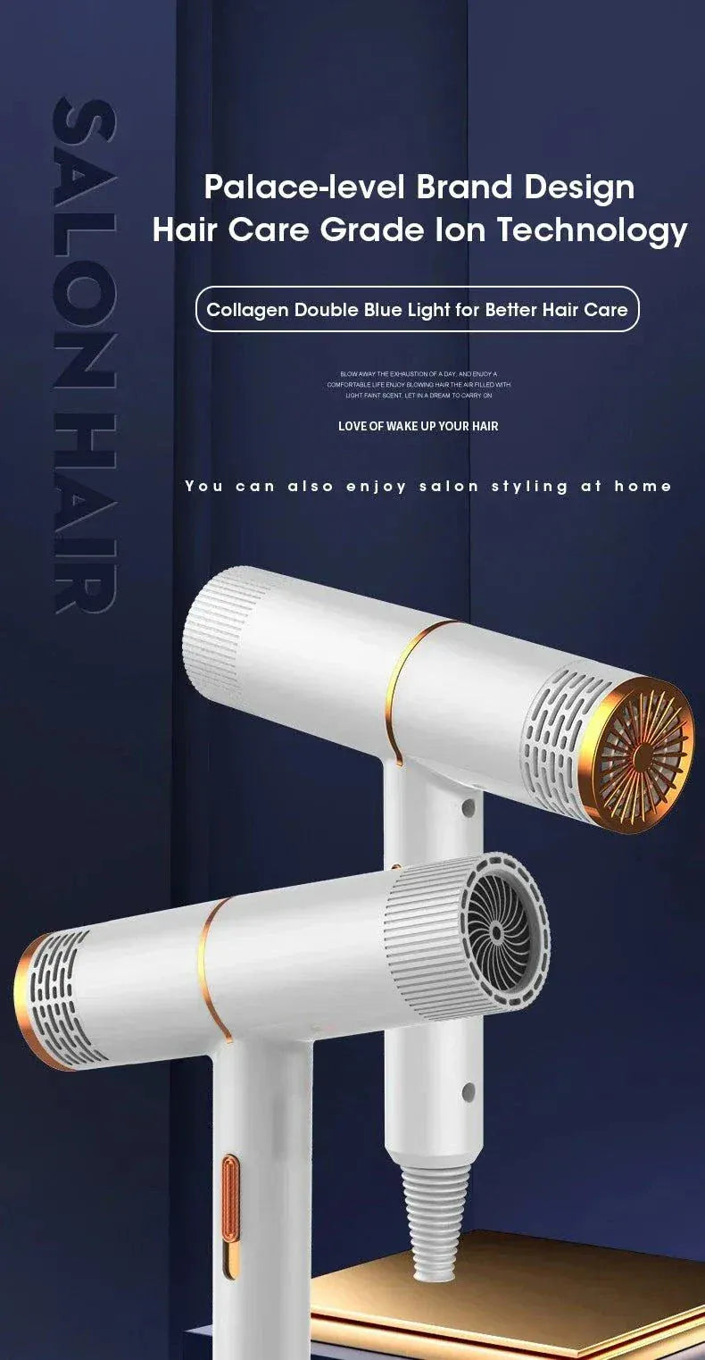 Professional ionic hair dryer with strong airflow, negative ion technology, ergonomic design, hot and cold settings for smooth and shiny hair