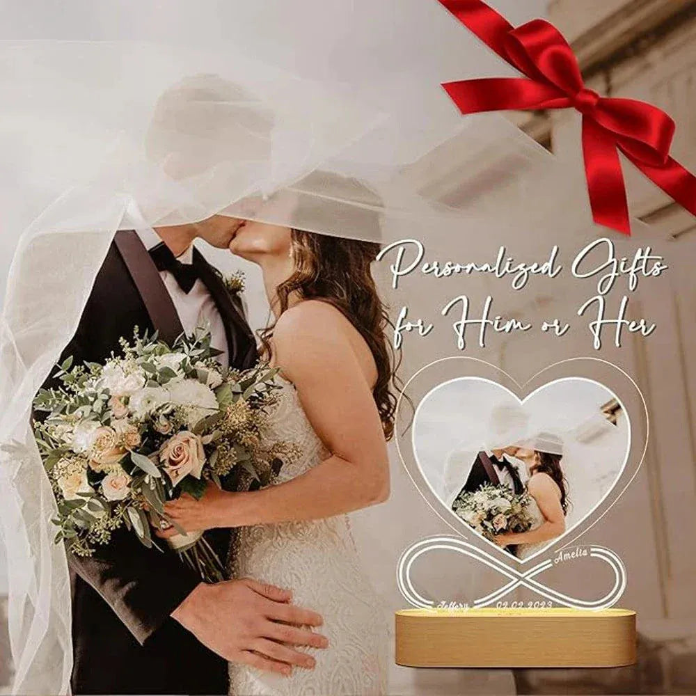 Personalized LED acrylic picture frame with customizable photo and LED light, perfect Valentine's Day gift for boyfriend