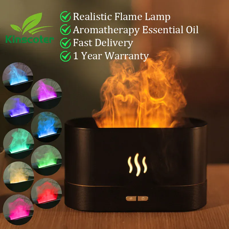 Kinscoter Ultrasonic Aroma Diffuser Air Humidifier with LED flame lamp and cool mist technology