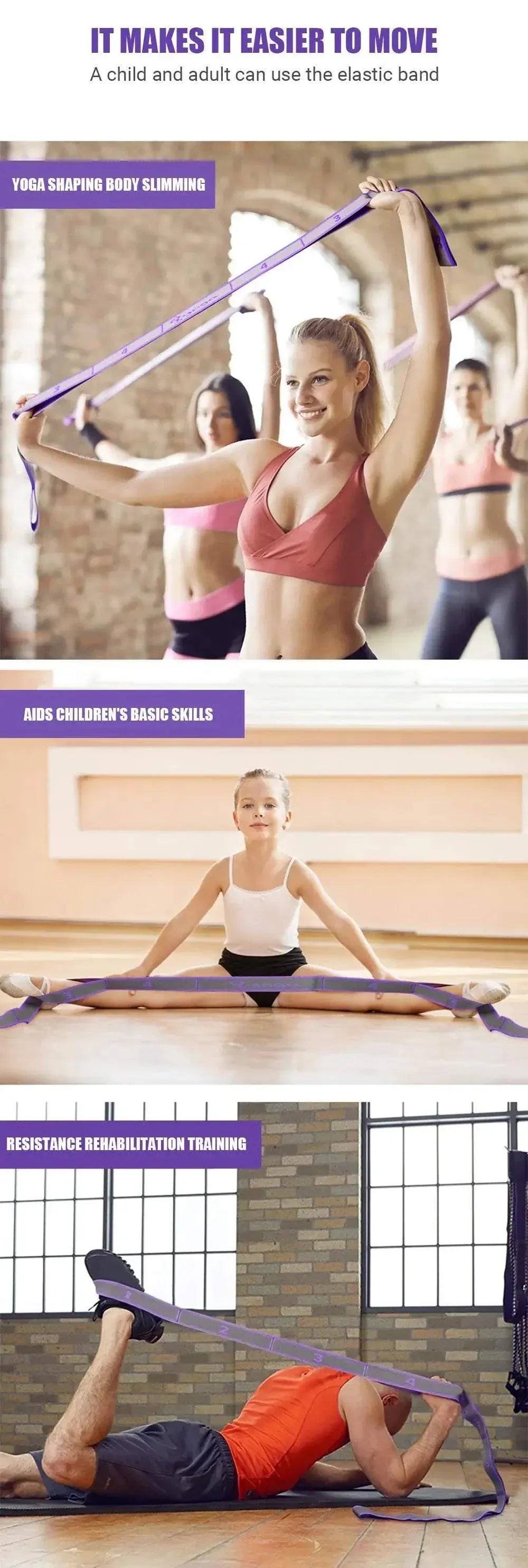 Multi-section yoga resistance bands for full-body workouts and stretching