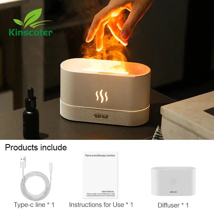 Kinscoter Ultrasonic Aroma Diffuser and Air Humidifier with LED flame lamp and essential oils for aromatherapy