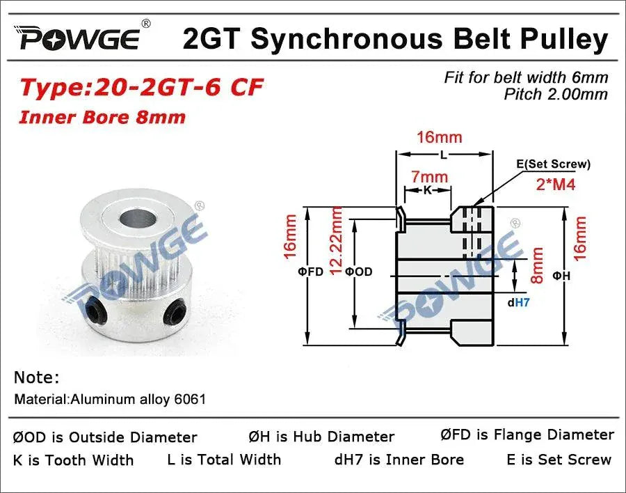 POWGE GT 2GT Timing Belt Pulley with shaft bearing motion kit for Creality Ender 3/Pro/V2 CR10 3D printer